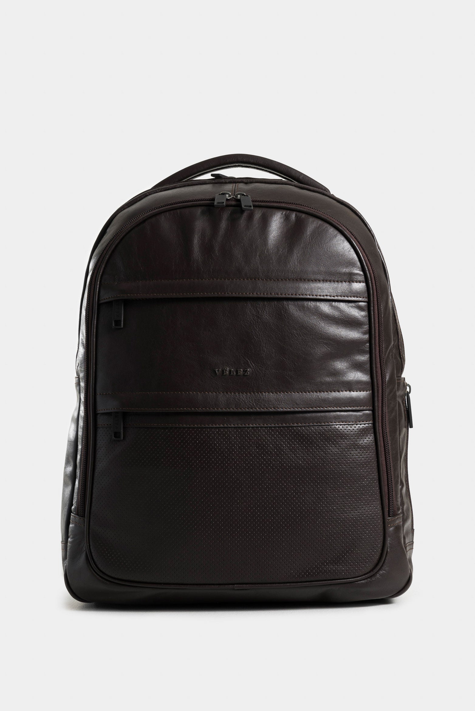 Waterproof 2 leather backpack for men with bidirectional zipper