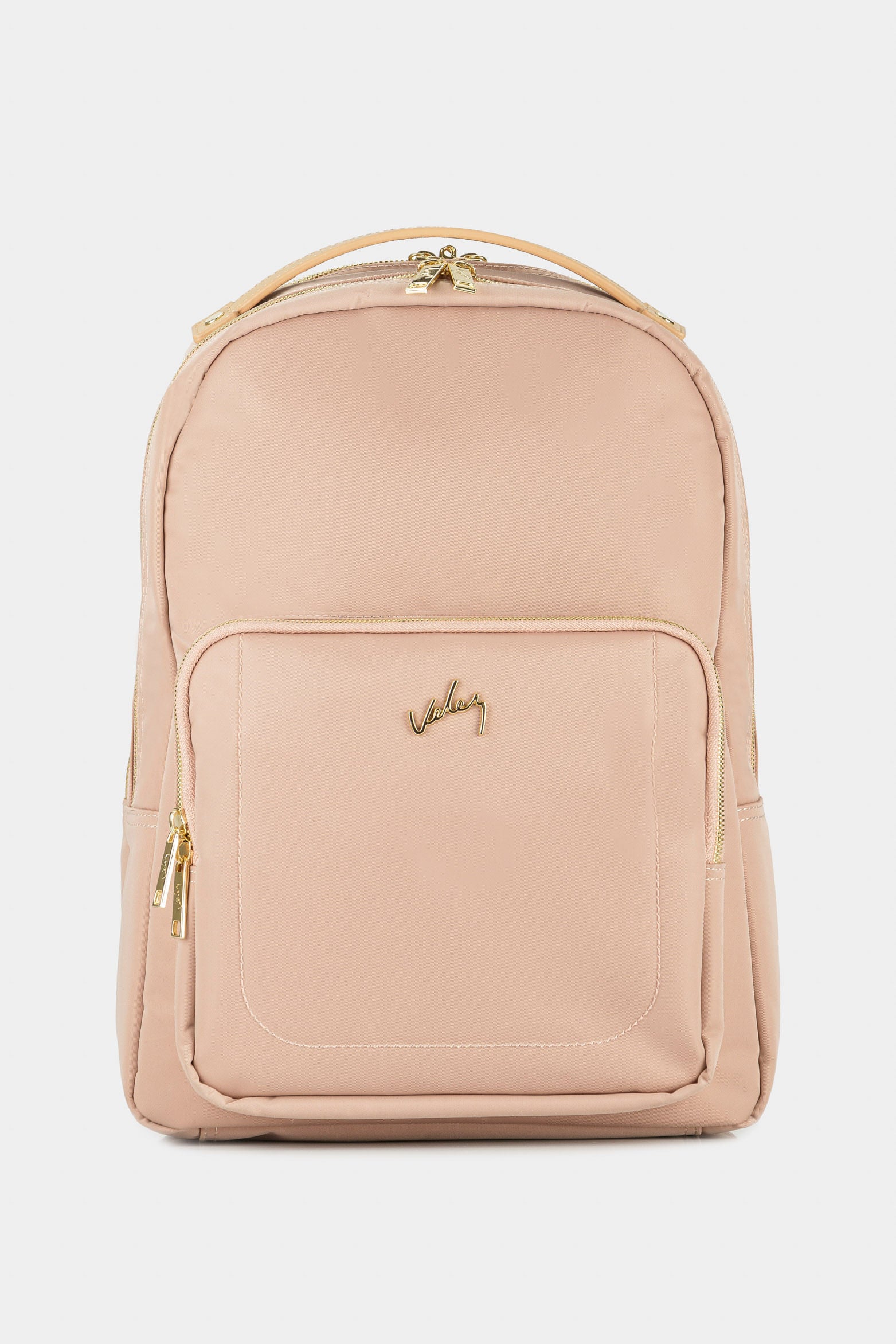 Women’s Purple Backpack in Nude-Colored Canvas with Leather Details and Padded Straps