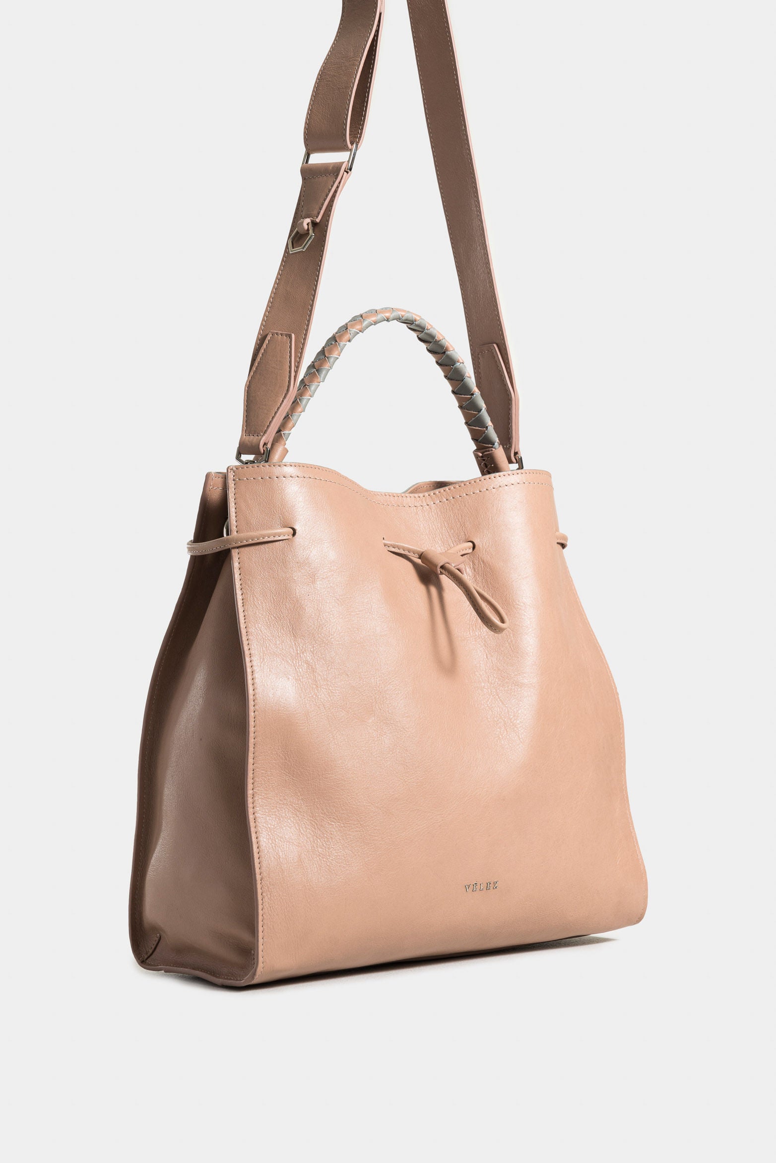 Pers Leather Shopping Bag with Woven Handle for Women