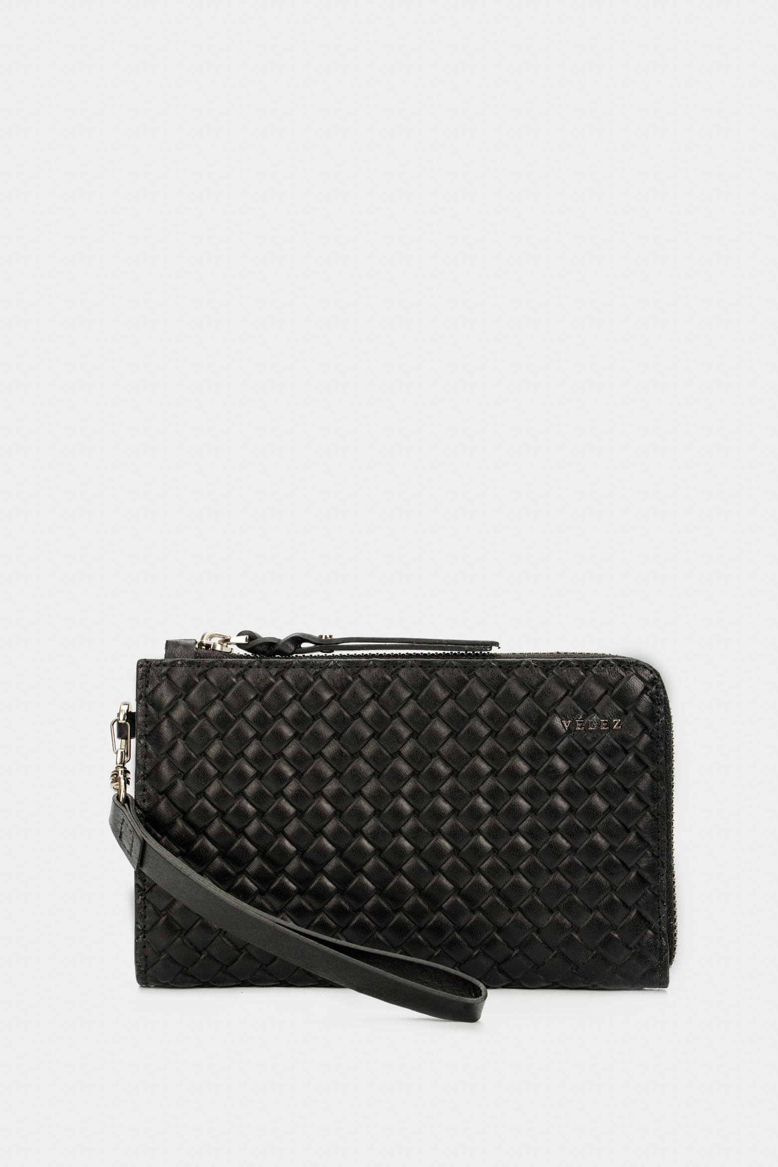 Women’s Moss Wallet in Embossed Black Leather with Woven Look