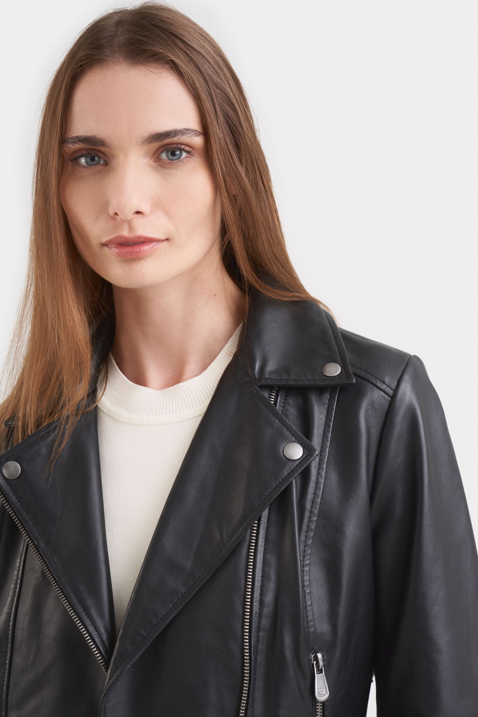 Iris Leather Biker Jacket for Women with Embroidered Rhinestone Details