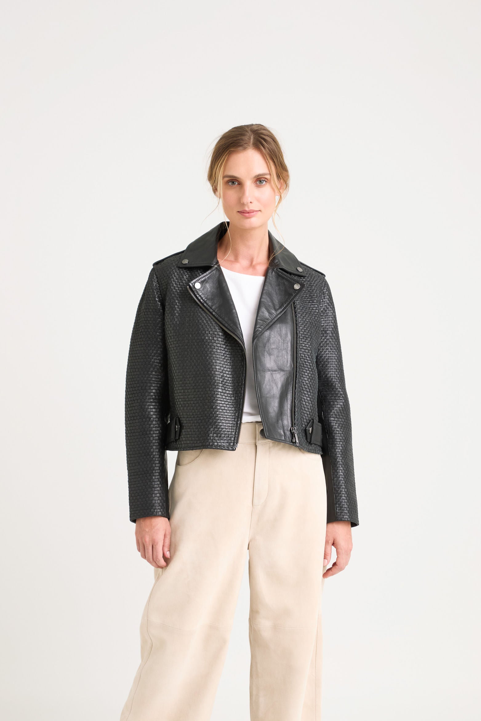 Claire Leather Woven Biker Jacket for Women