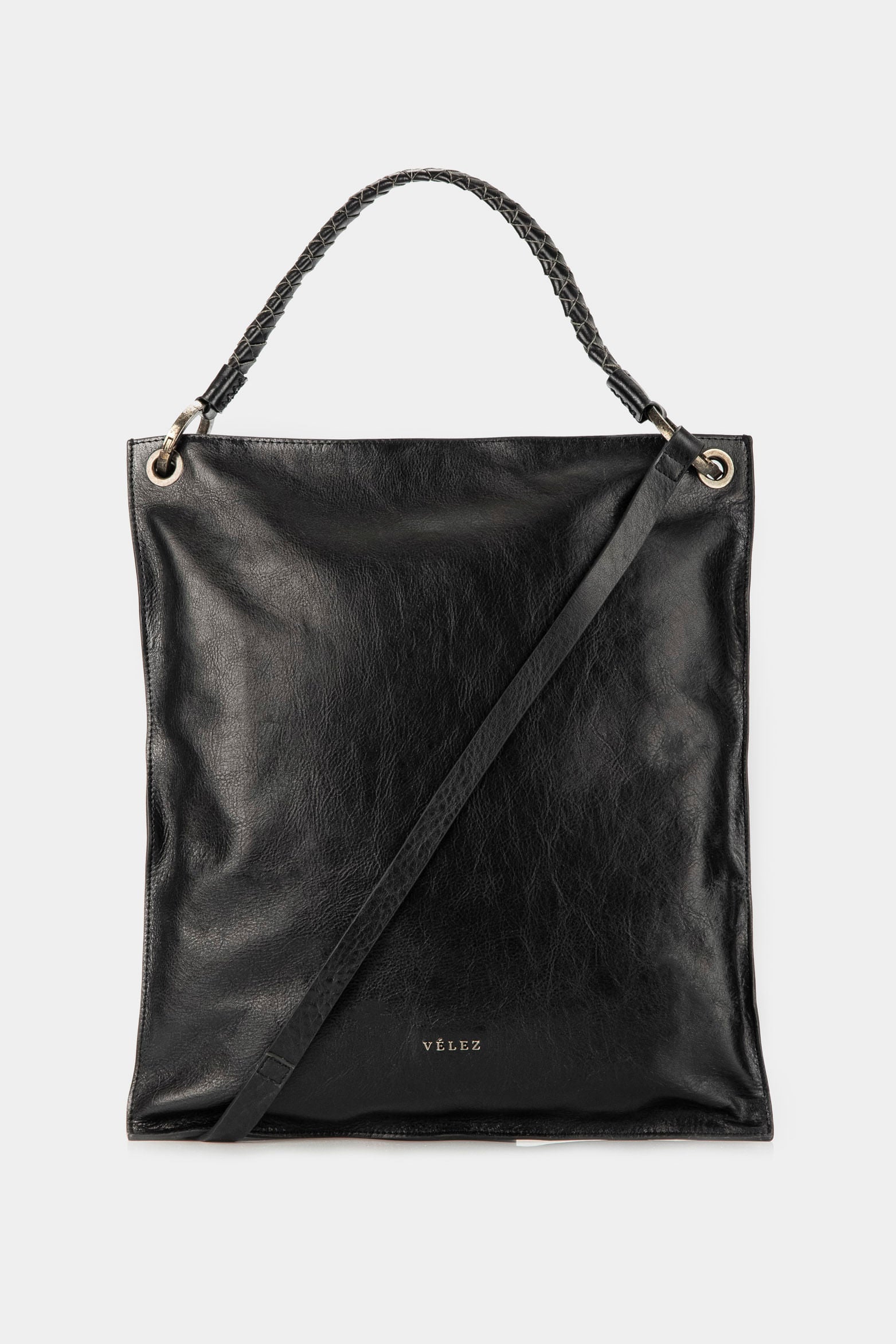 Women’s Strawberry Shopper Handbags in Black Leather with Natural Shine