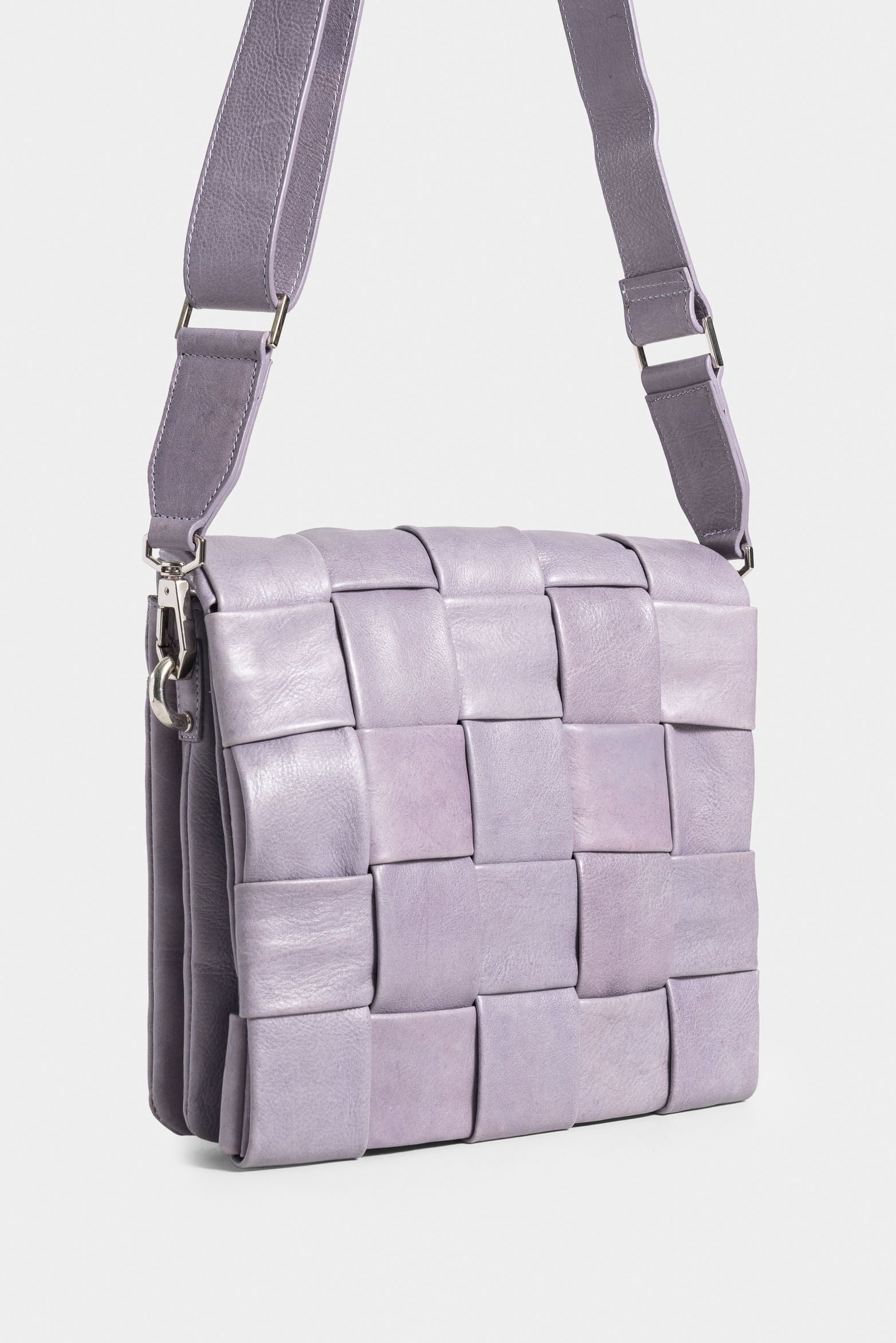 Lilac Woven Top Leather Anime Bowling Bag for Women