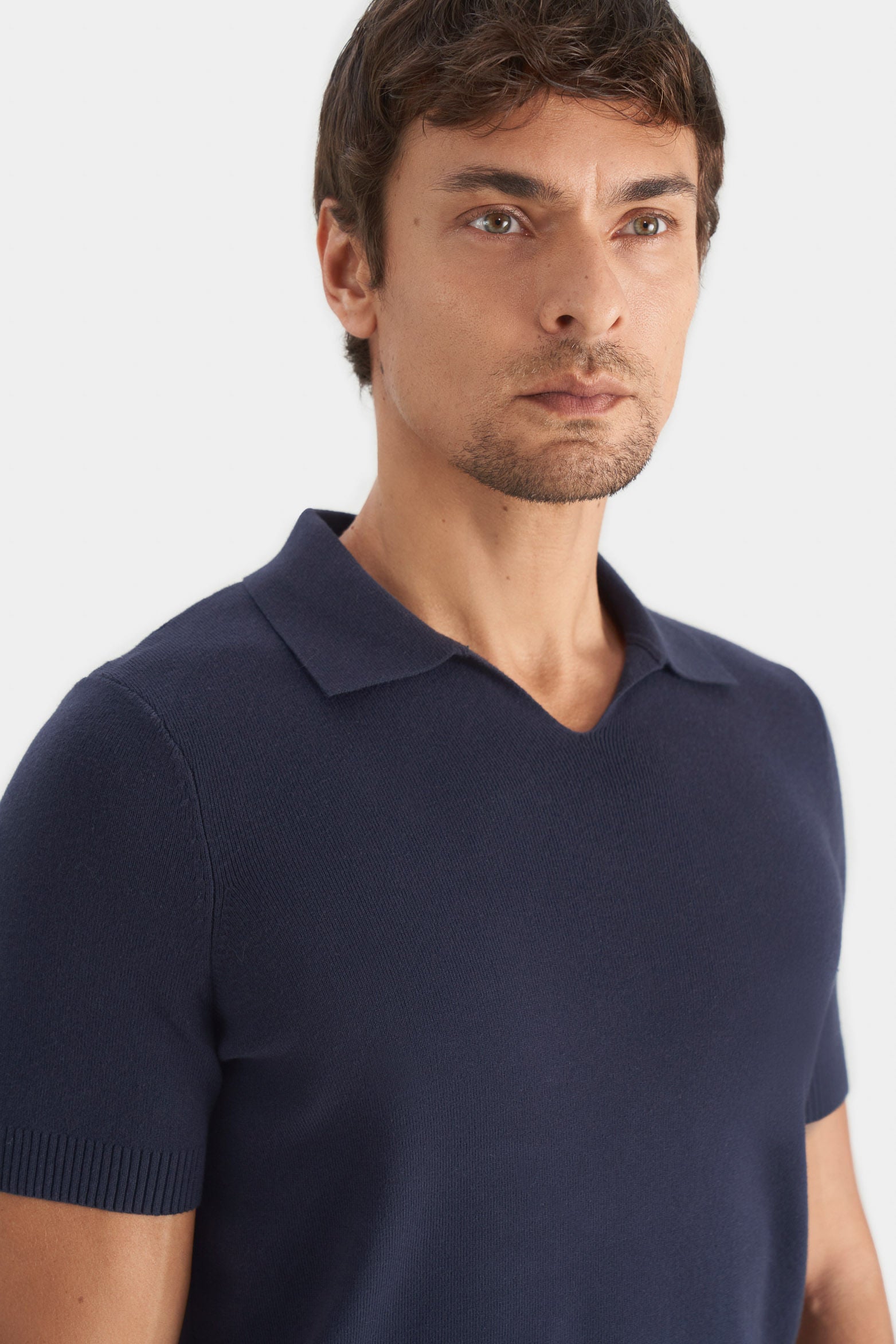 Men’s V-Neck Knit Polo in Navy Blue XX