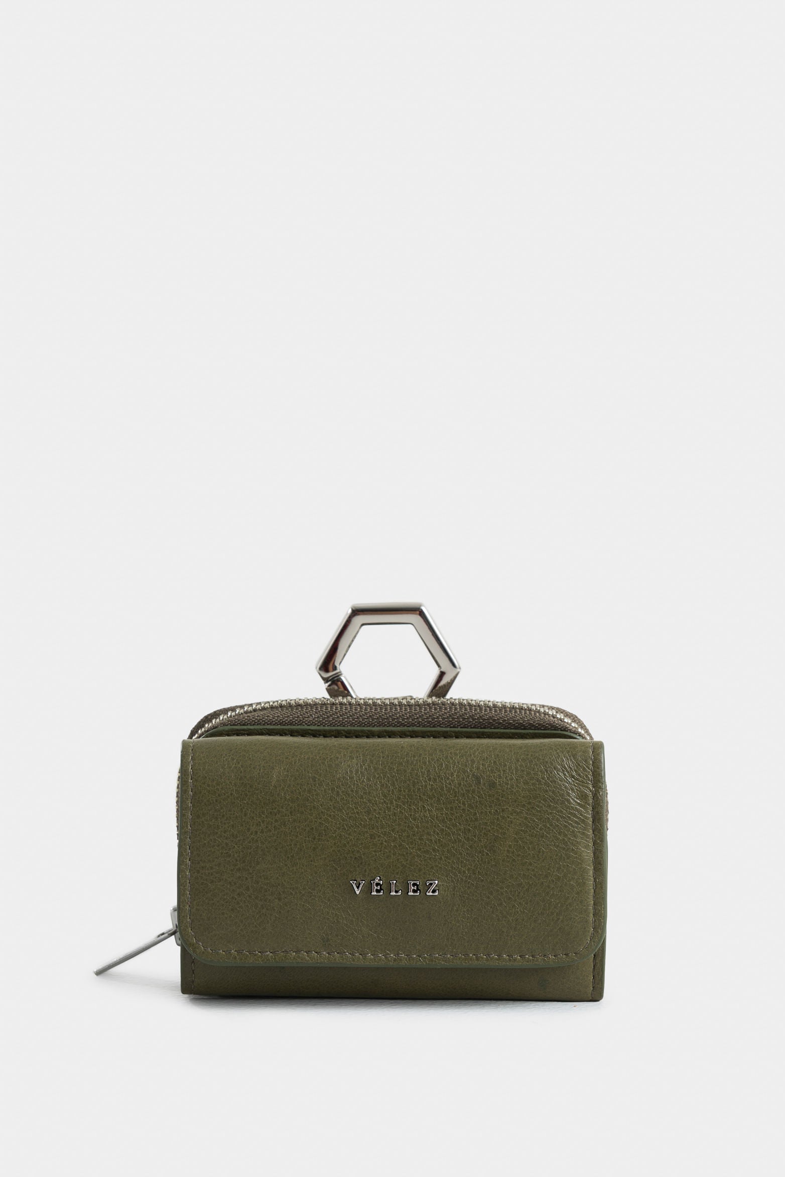 Tropical Leather Coin Purse for Women with Hexagonal Hardware