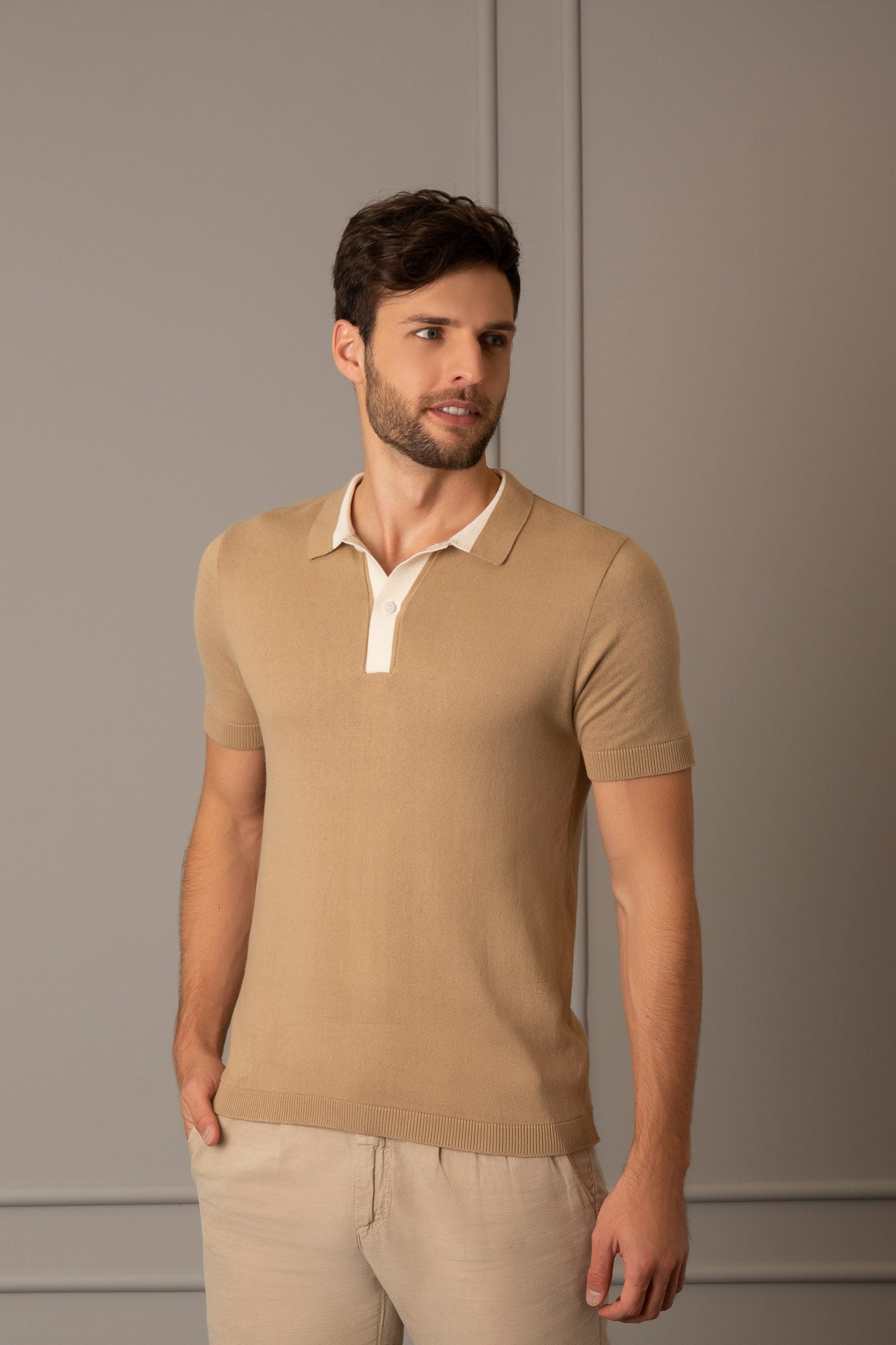 Men`s Semi-fitted Lirio Polo Sand