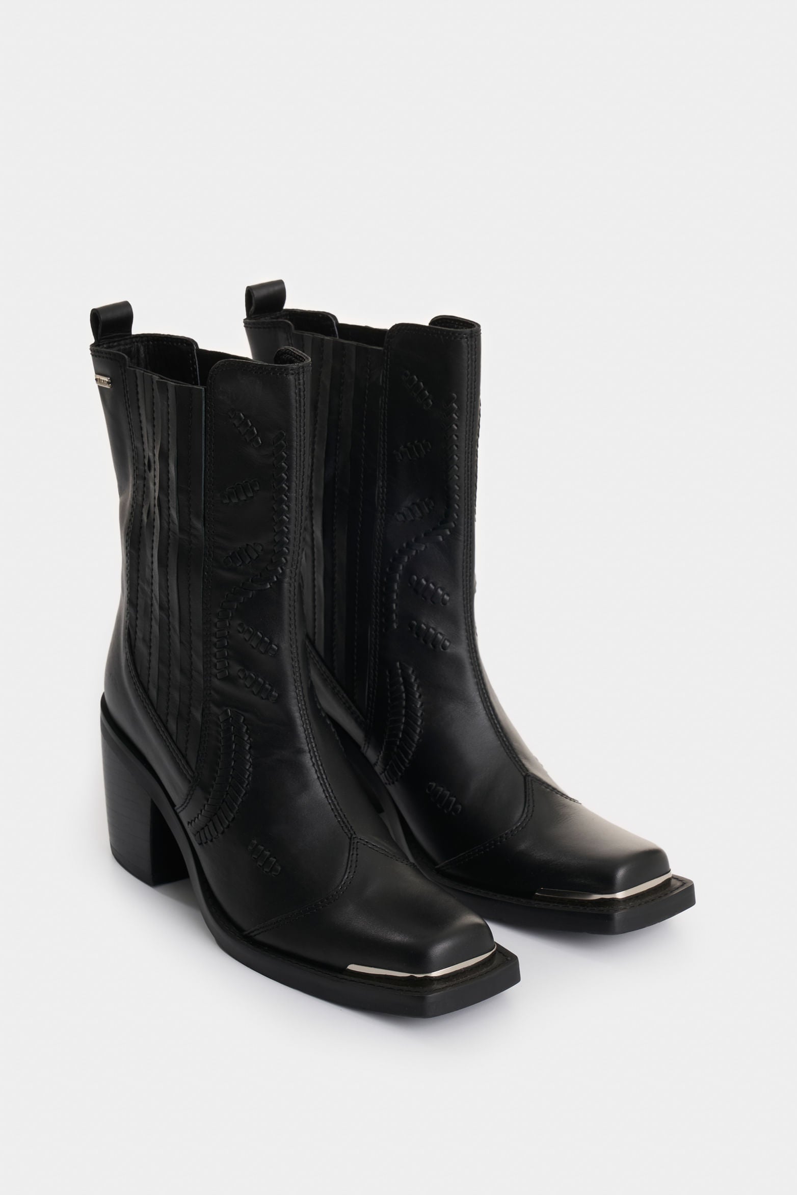 Solan Leather Ankle Boots with Metallic Cap-Toe for Women