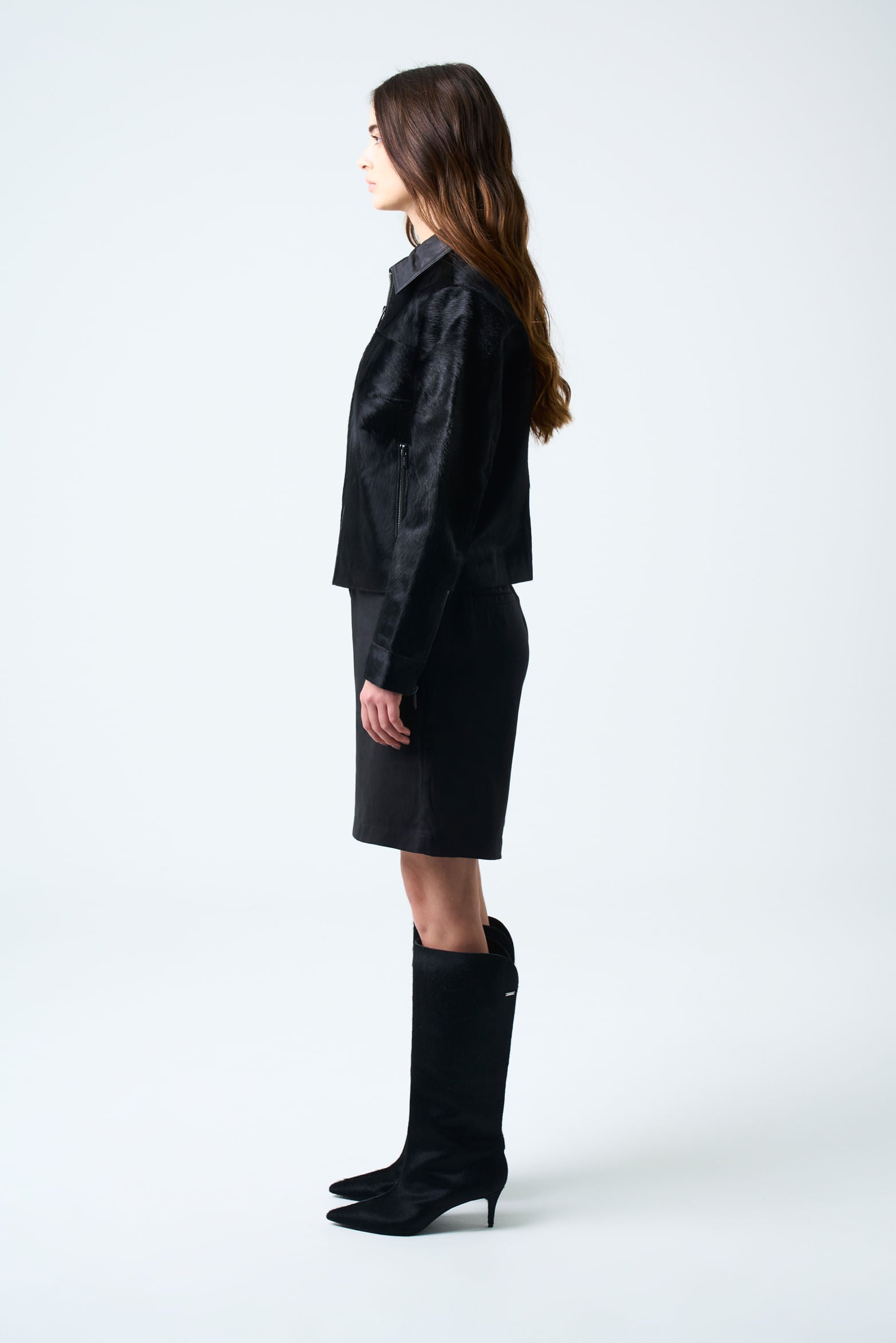 Antares Jacket in Leather with Hair for Women, Trucker Silhouette