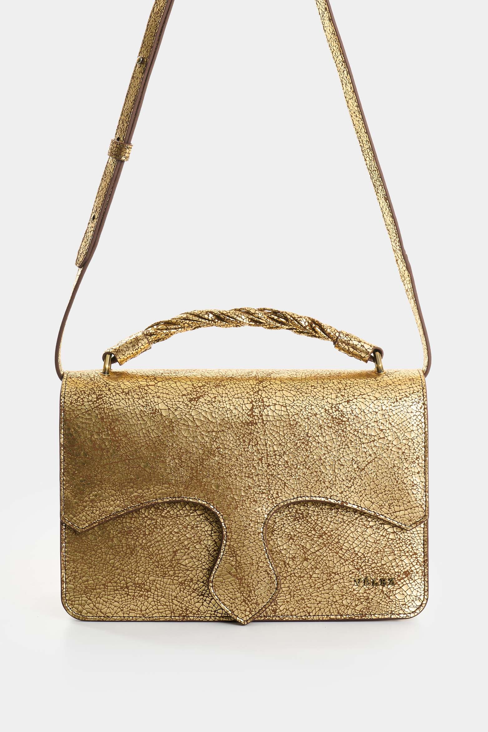 Garniel crackled folia leather bowling bag for women