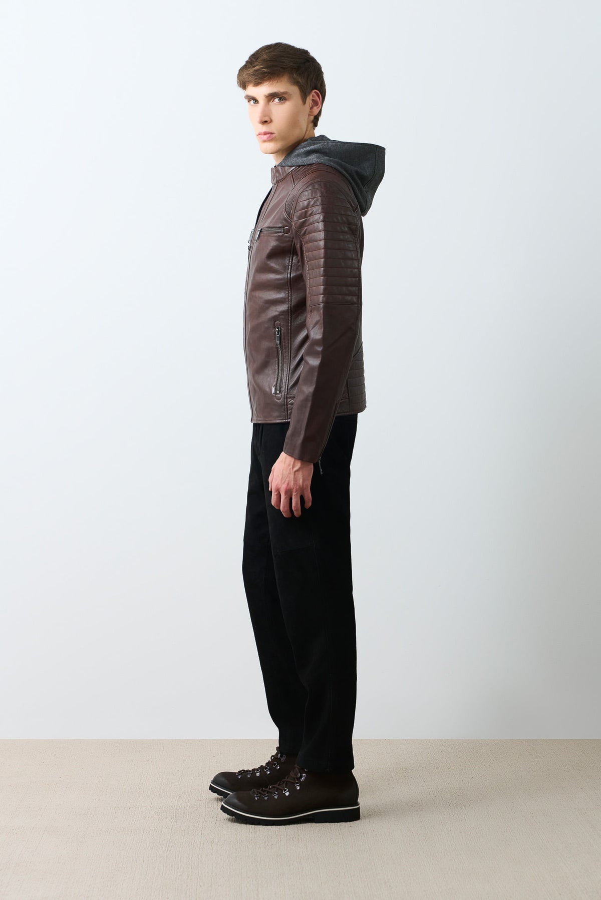 Men's Belmont Leather Jacket with Hood and Bib
