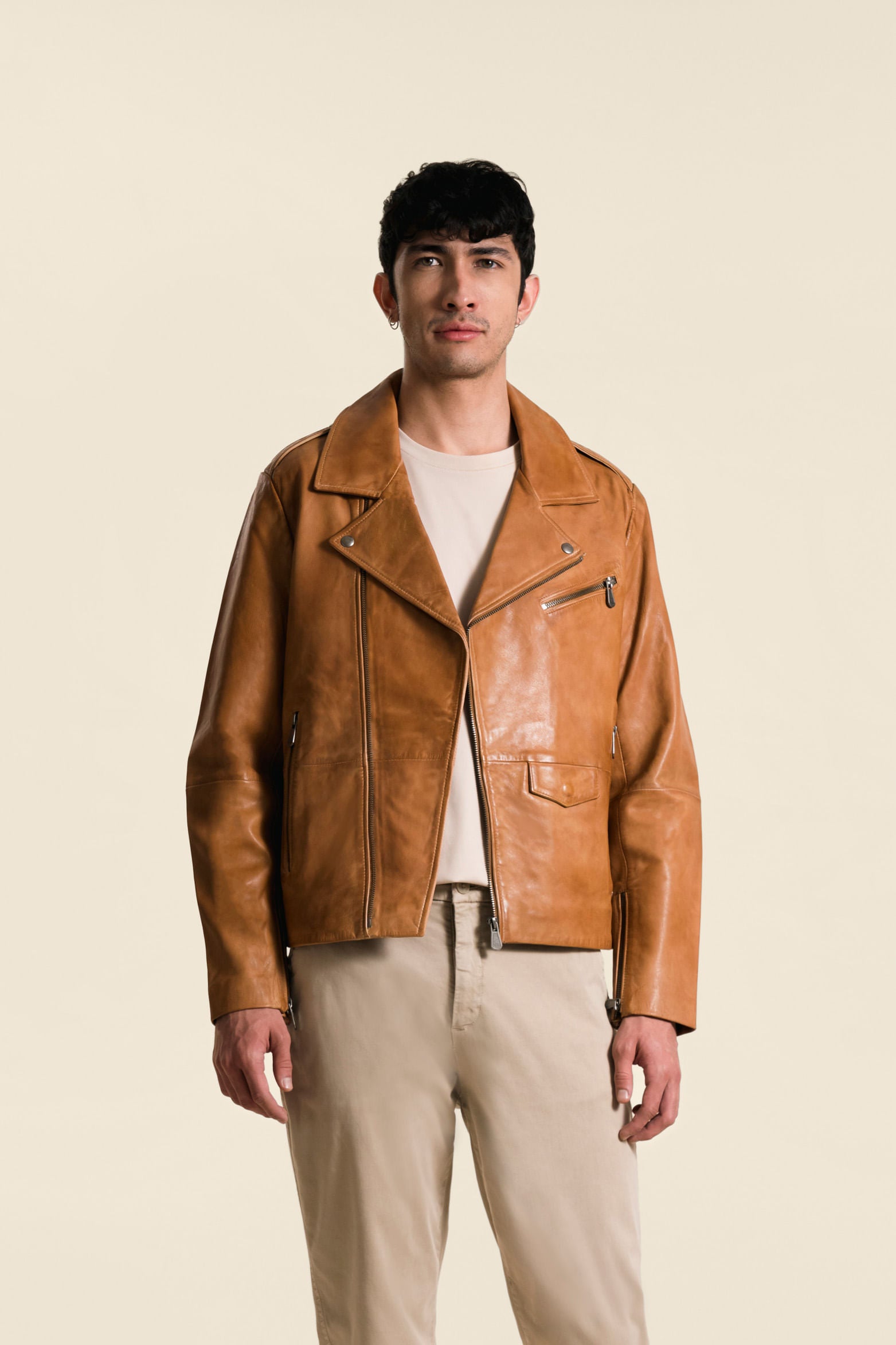 Men’s Classic Leather Biker Jacket in Honey Leather