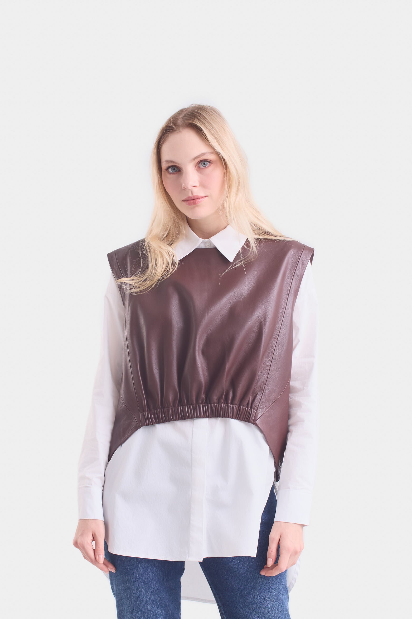 Iris Leather Shirt for Women with Front Elastic