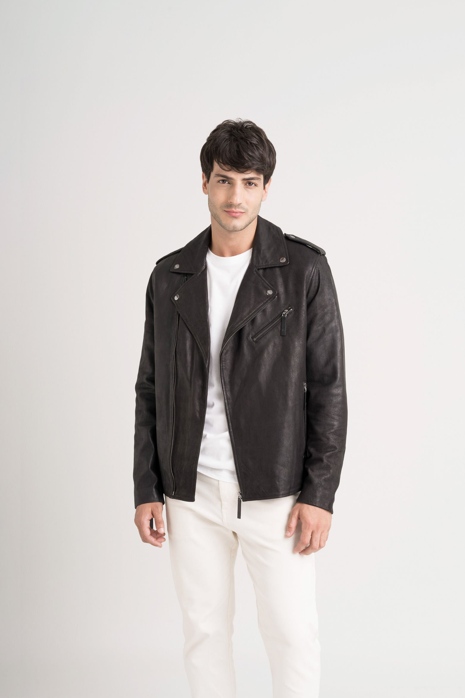 Capri leather biker jacket for men semi-fitted