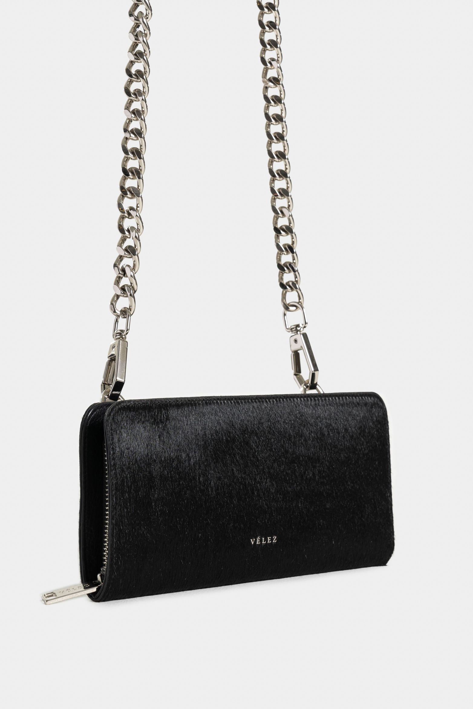 Angola Hair-on Leather Checkbook Holder for Women with Chain Strap