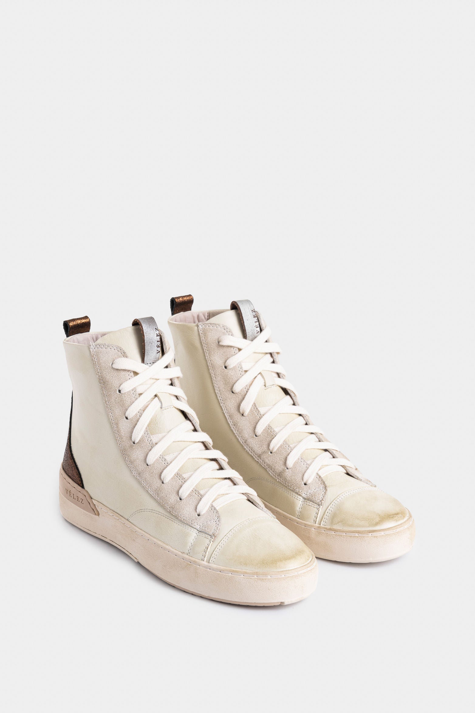 High-Top Leather Sneakers for Women with Foil Detail