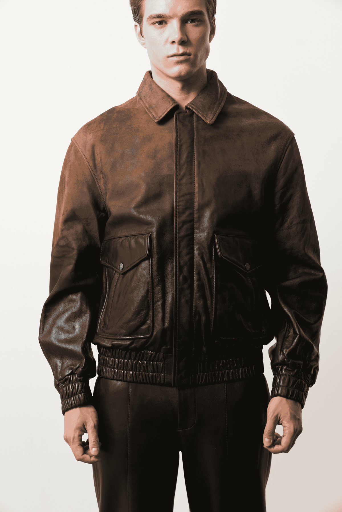 Men's Nare Leather and Suede Bomber Jacket