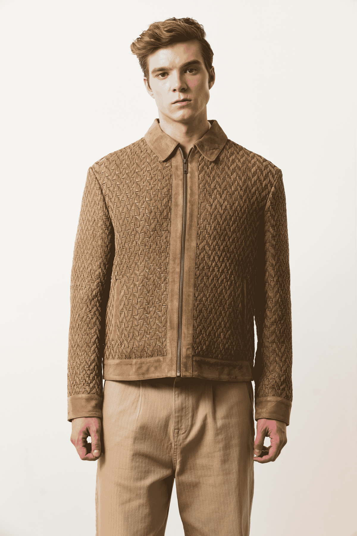 Men's Alma Woven Leather Aviator Jacket