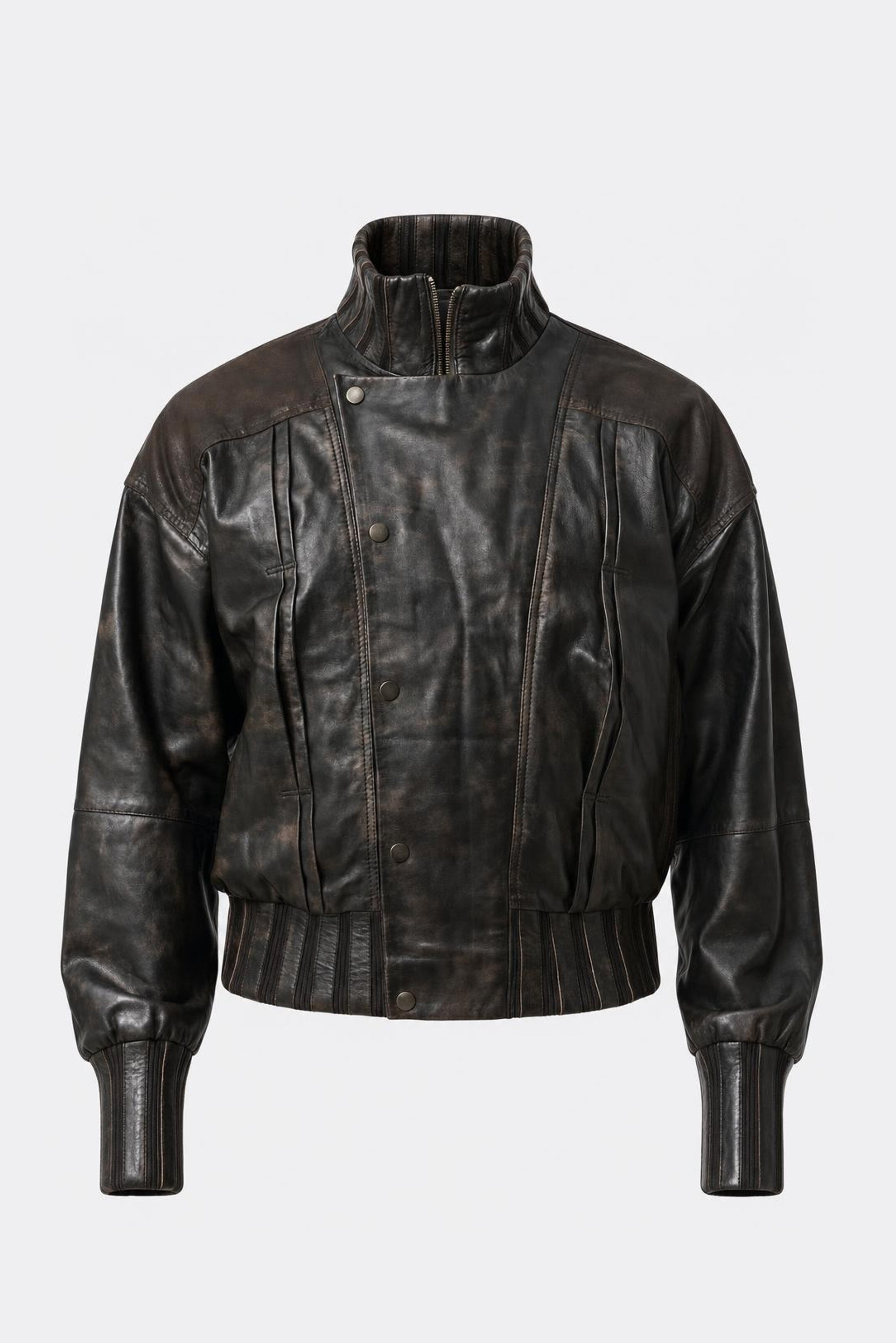 Men's Leather and Denim Bomber Jacket