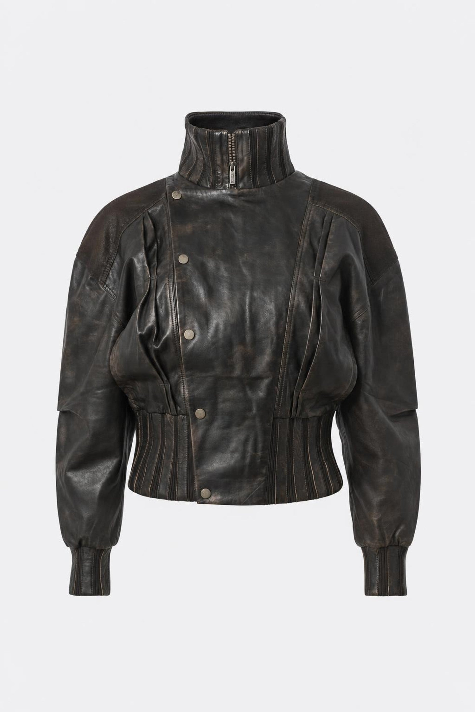 Women's Leather & Denim Bomber Jacket