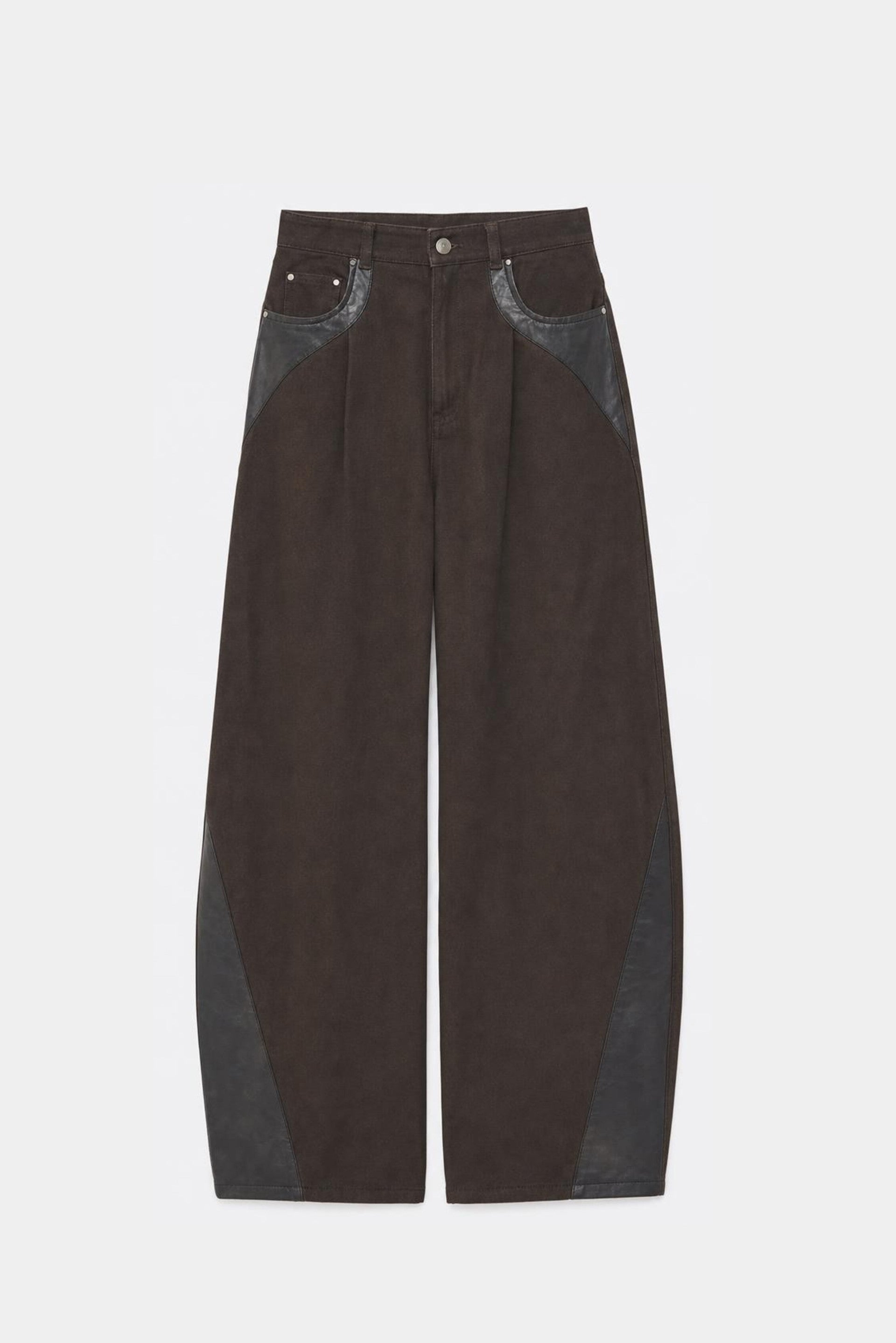 Women's Leather & Denim Barrel Jeans