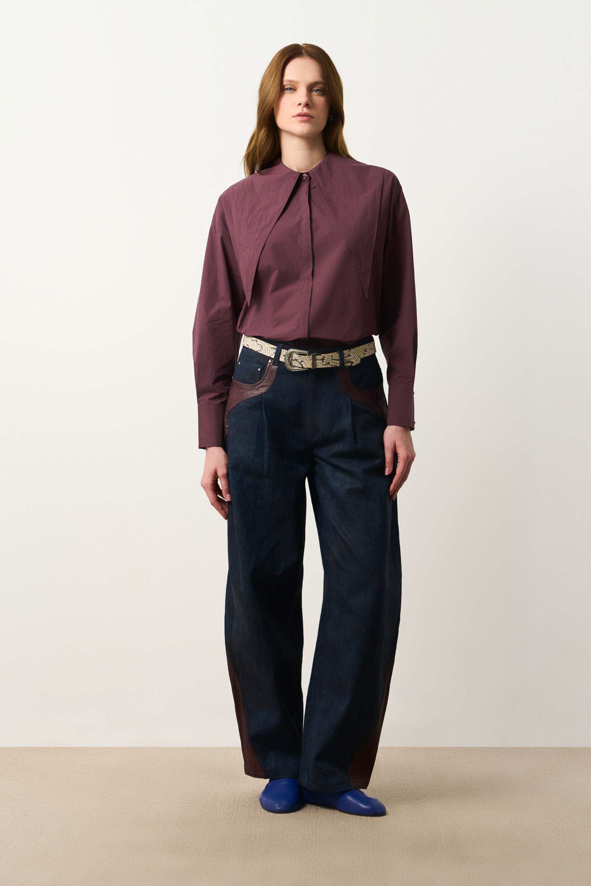 Women's Leather & Denim Barrel Jeans