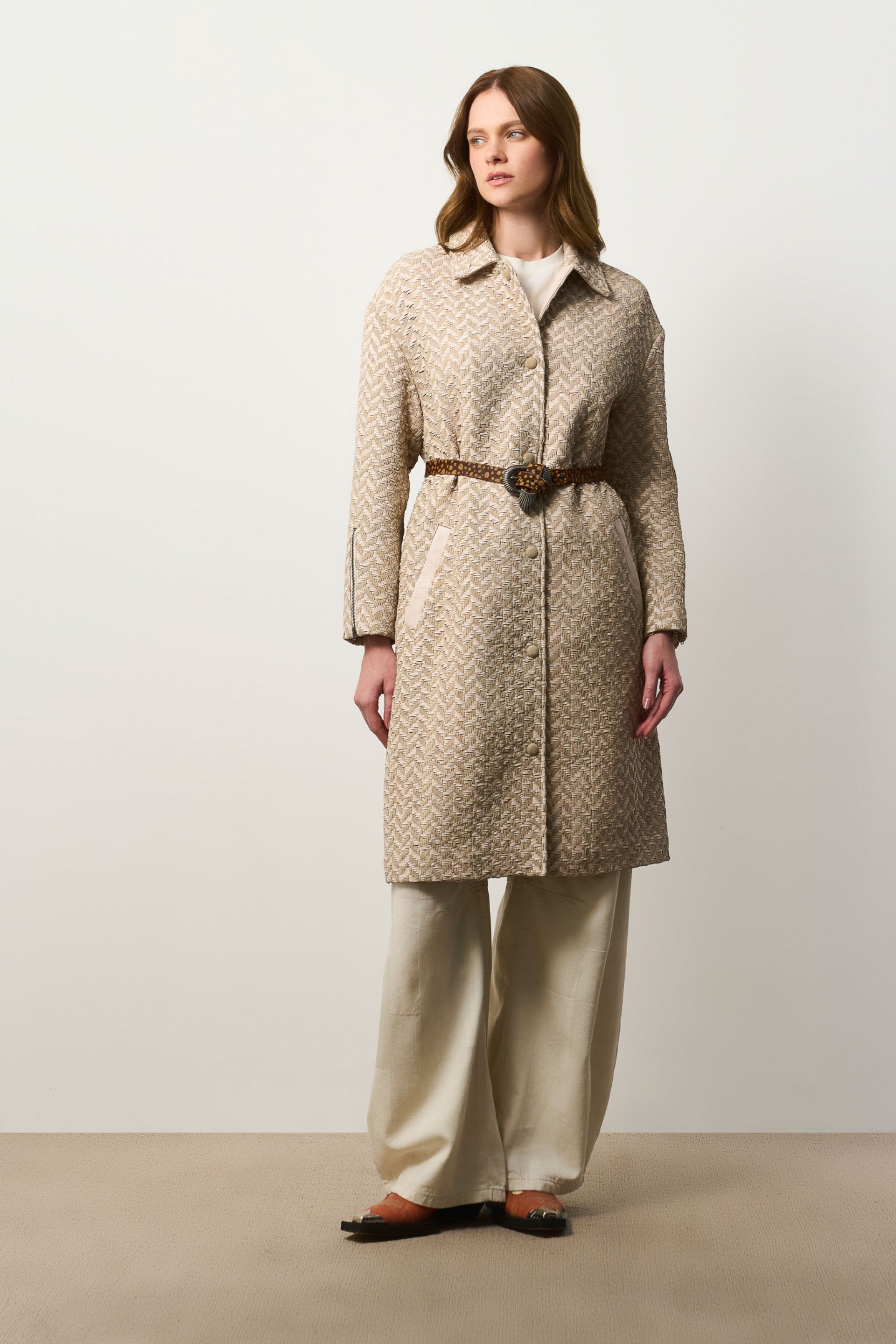 Nare Oversized Woven Leather Coat for Women