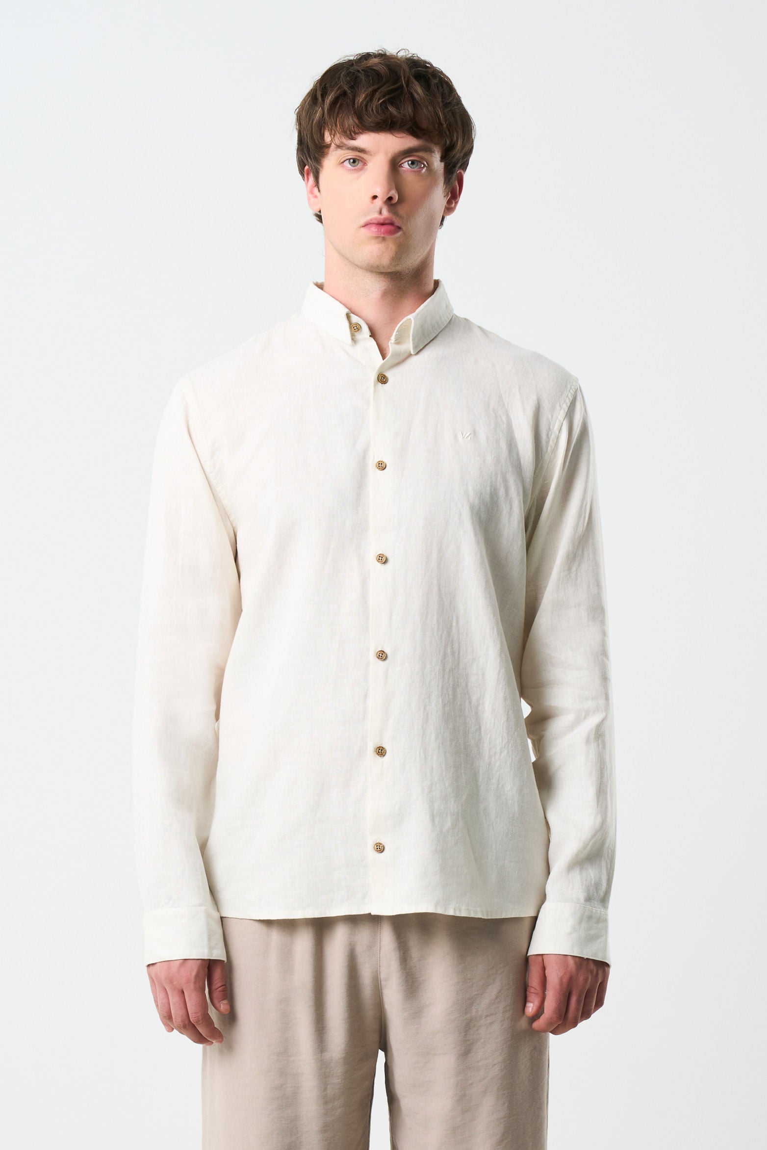 Roma Long Sleeve Linen Shirt for Men Semi Fitted