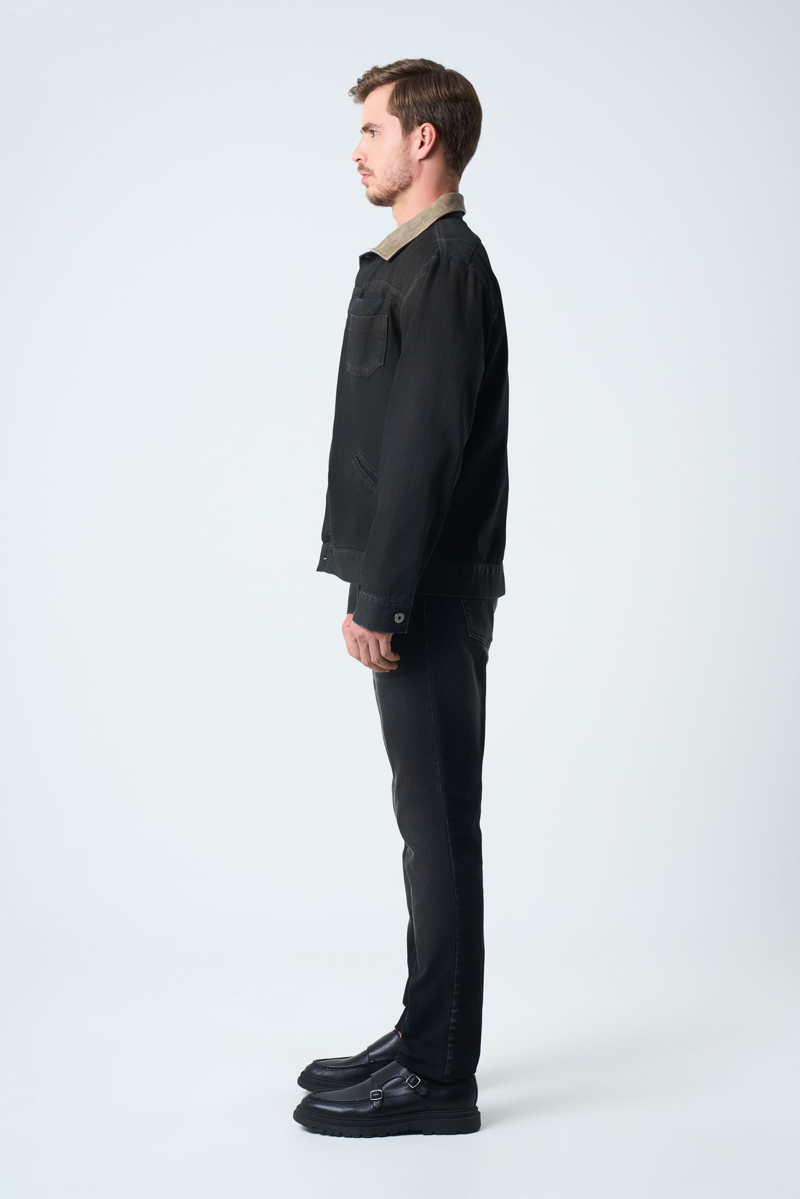 Lerna Jacket in Denim and Leather for Men, Trucker Silhouette