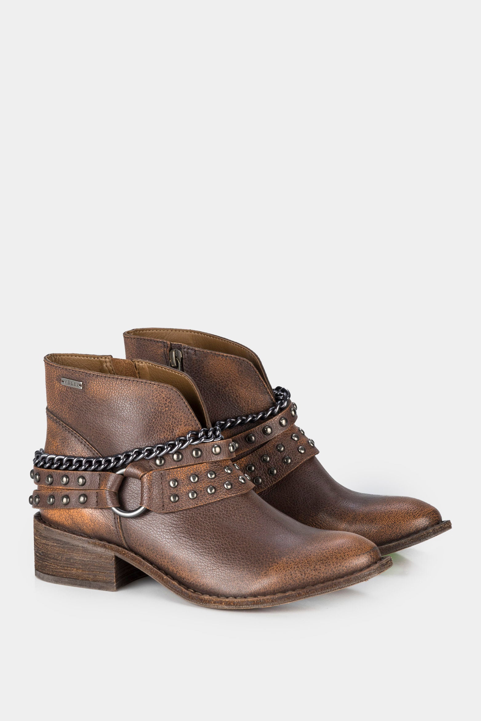 Women’s Cowboy Leather Ankle Boots with Chain Detail