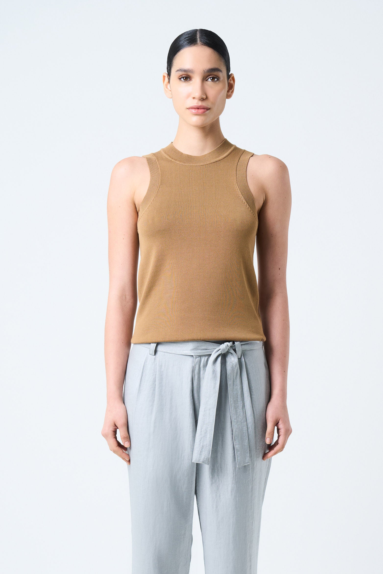 Rectilinear Knit Tank Top for Women Sleeveless Honey