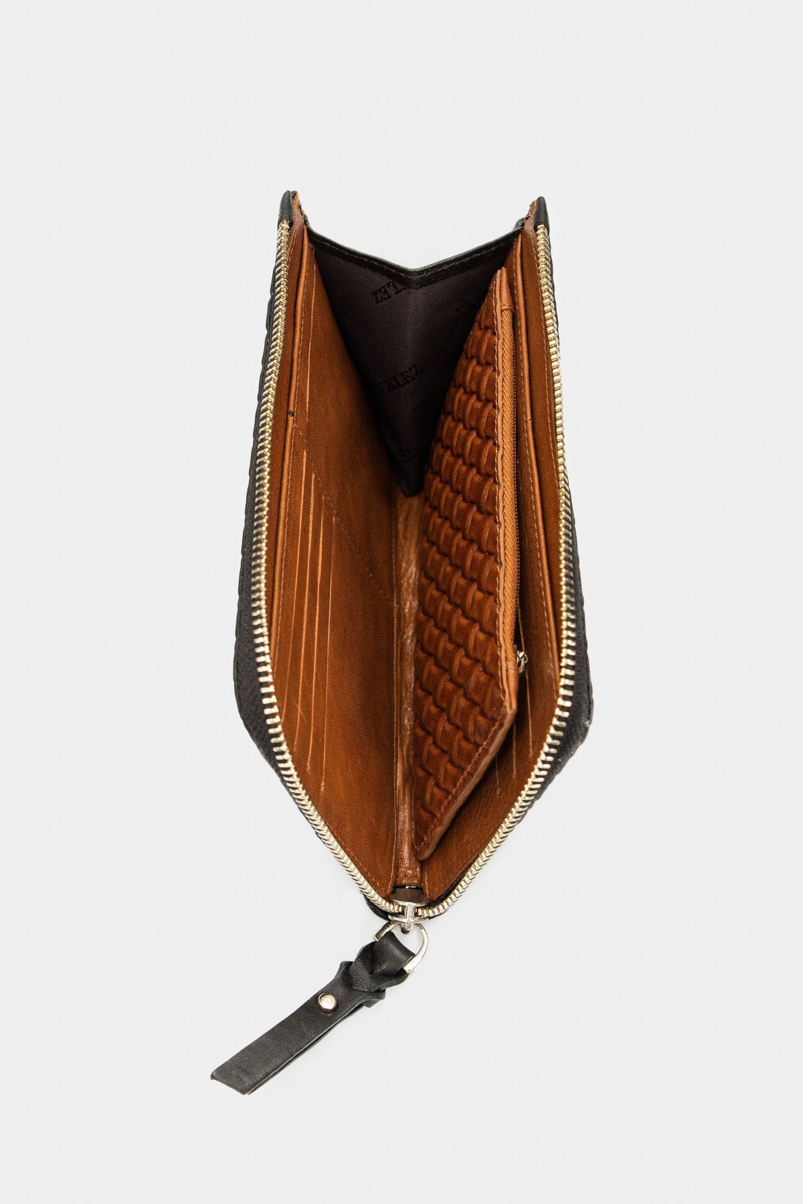 Women’s Moss Wallet in Embossed Black Leather with Woven Look