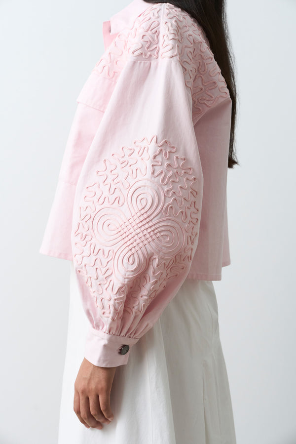 Aguamarina fabric jacket for women with suede embroidery