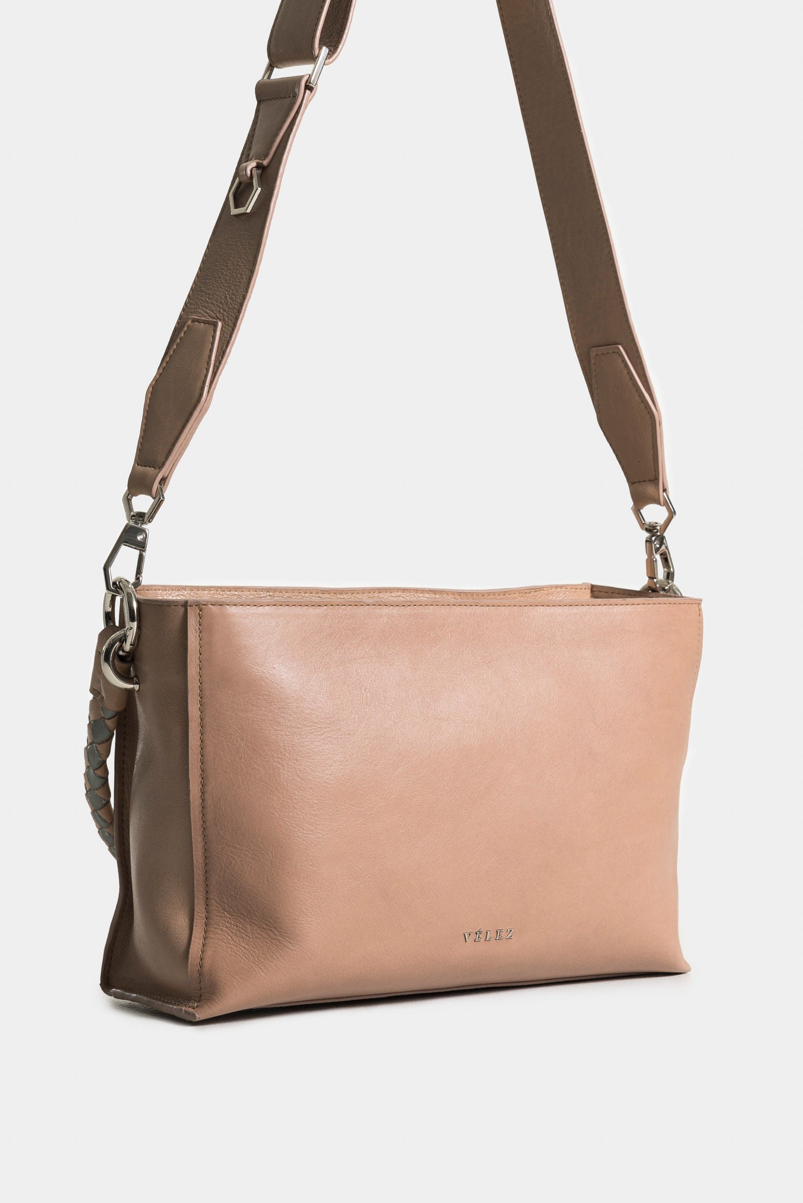 Hazelnut Bowling Leather Bag for Women with Bicolor Woven Handle