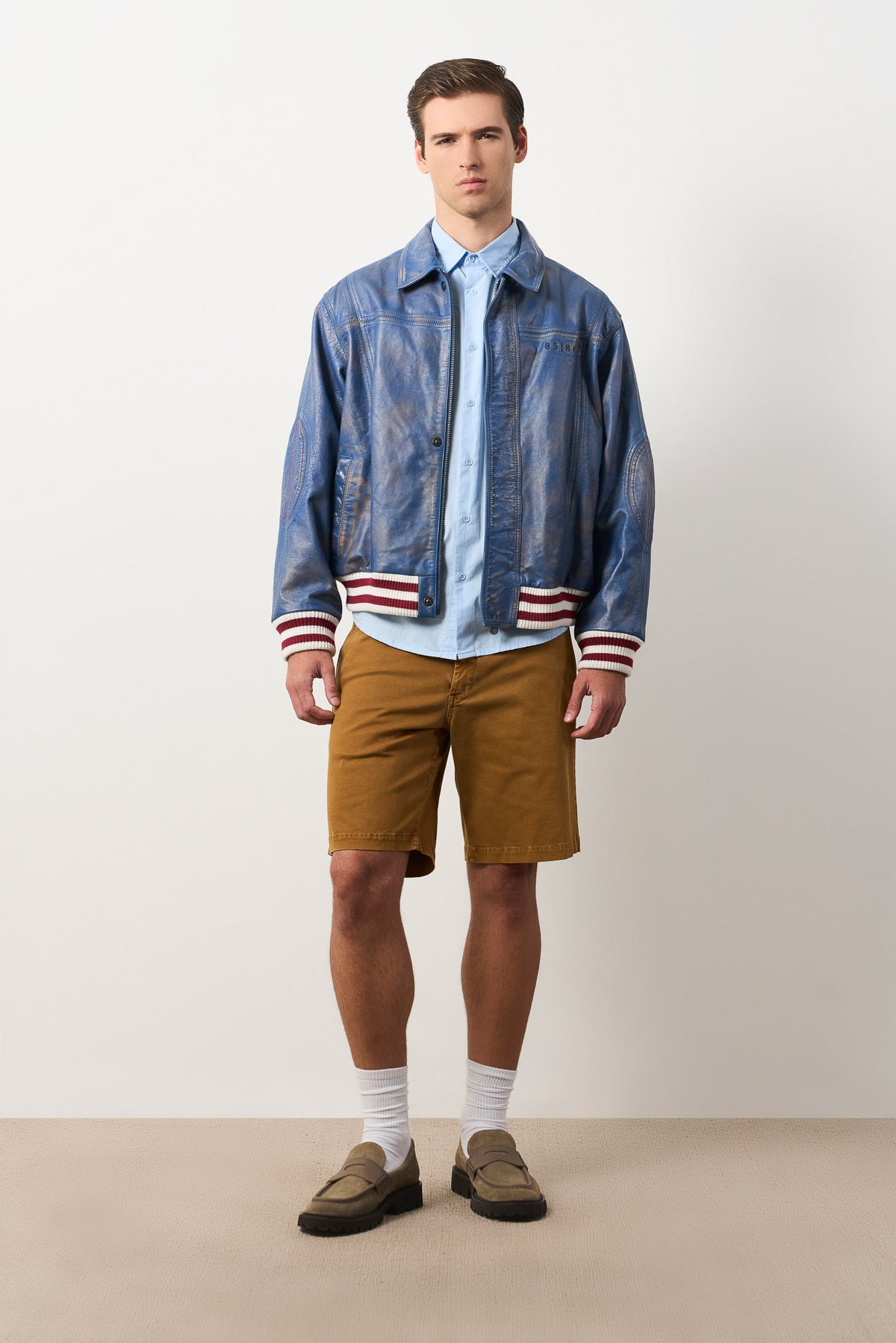 Men's Aged Leather Bomber Jacket