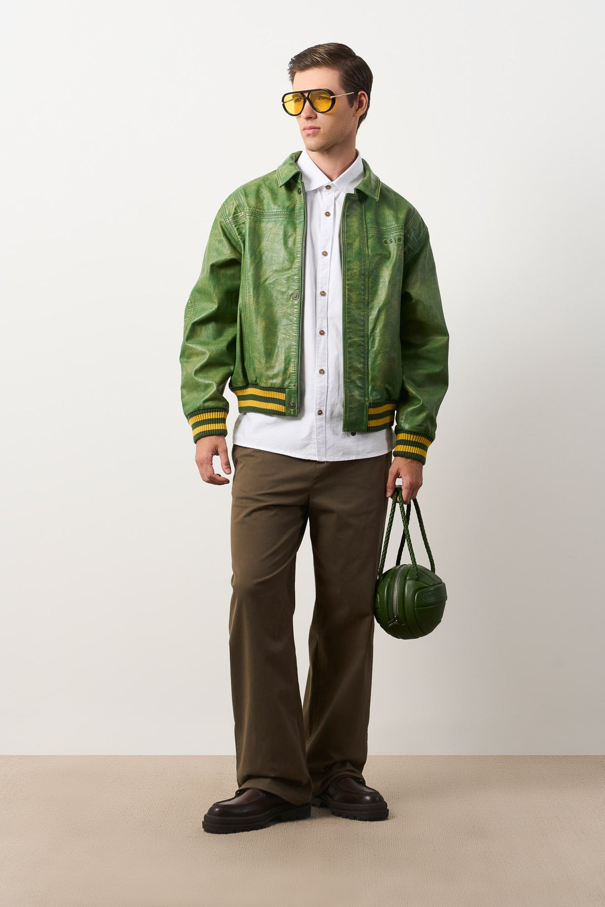 Men's Aged Leather Bomber Jacket