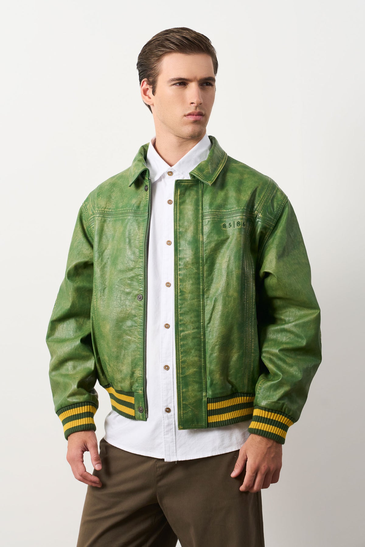 Men's Aged Leather Bomber Jacket