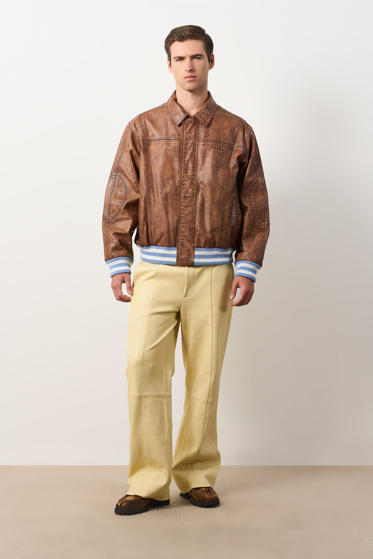 Men's Aged Leather Bomber Jacket
