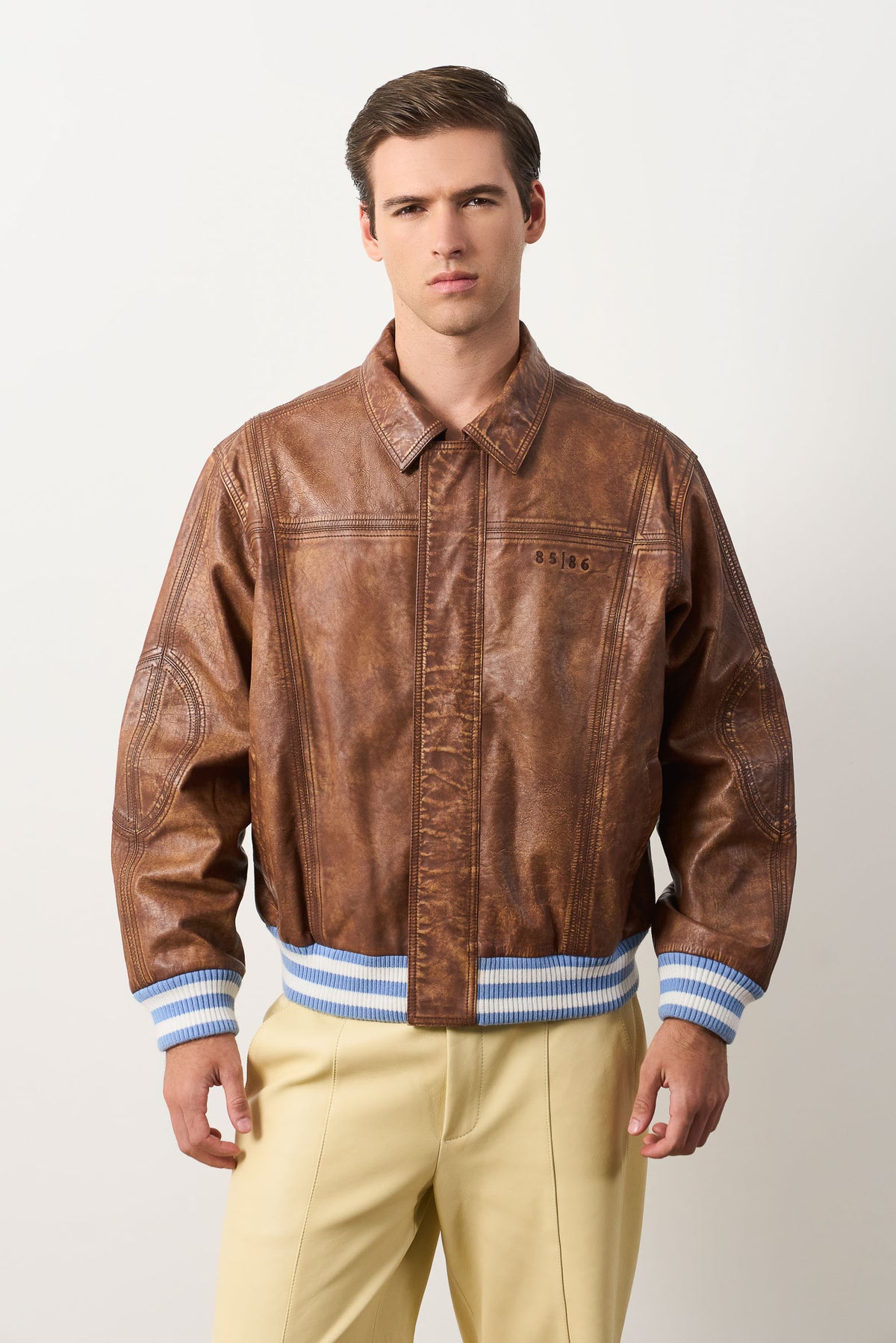 Men's Aged Leather Bomber Jacket