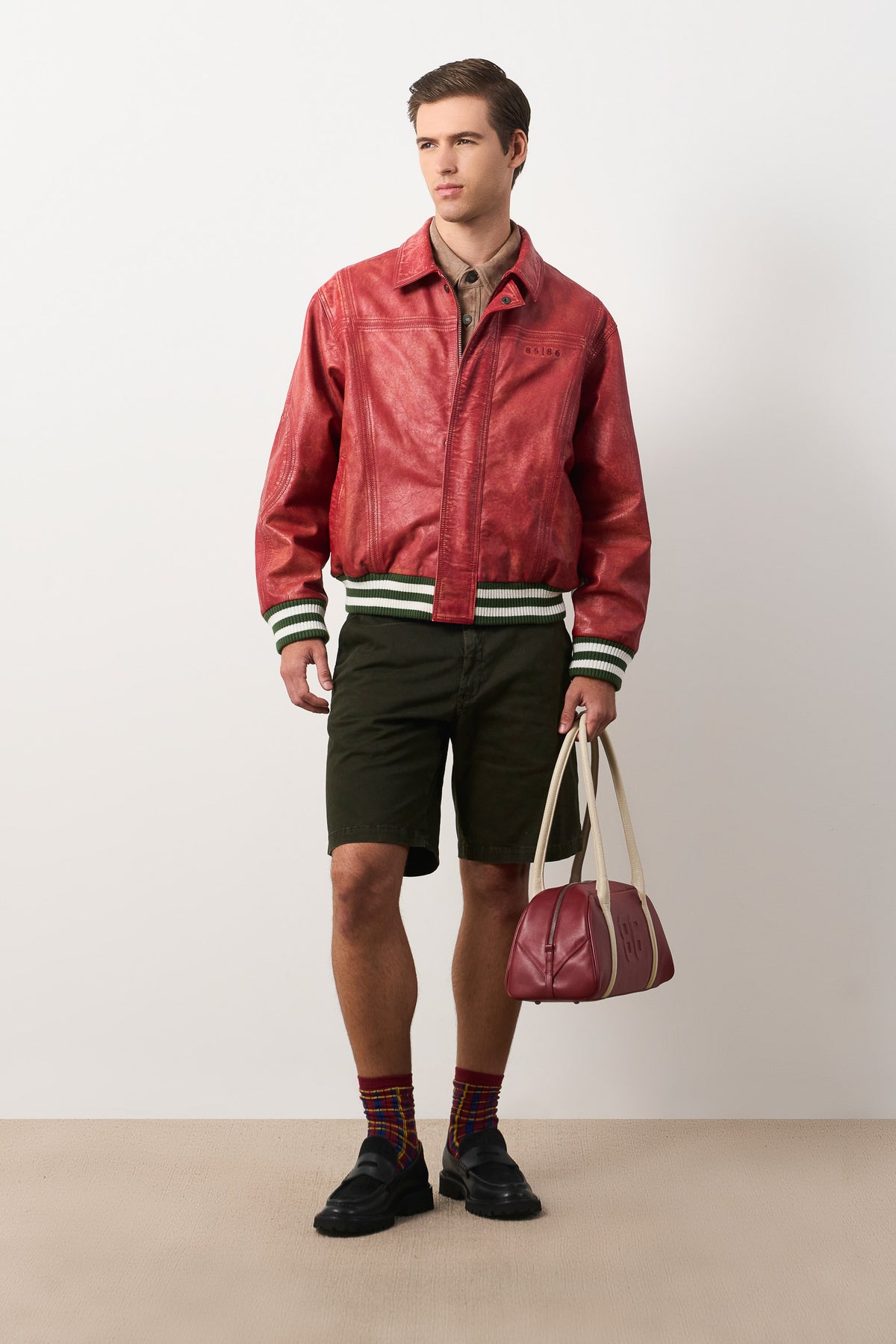 Men's Aged Leather Bomber Jacket