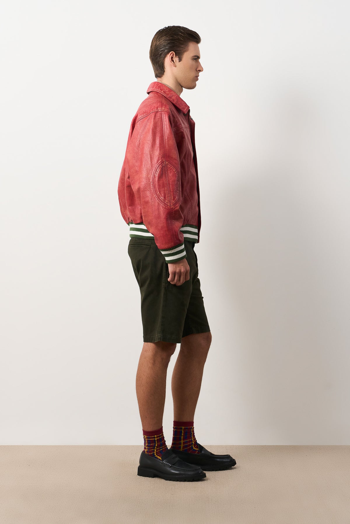 Men's Aged Leather Bomber Jacket