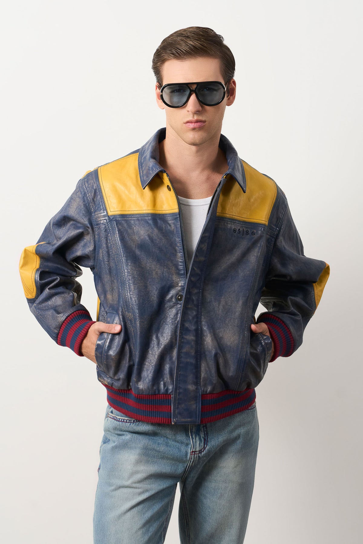Men's Aged Leather Bomber Jacket