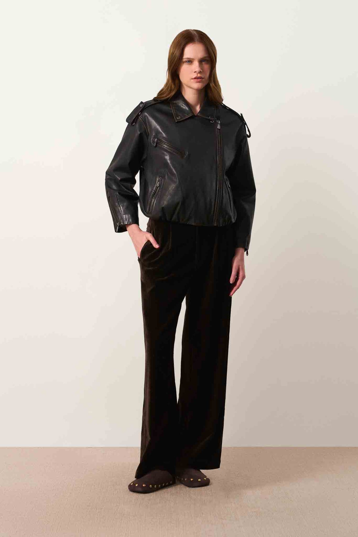 Women's Luma Distressed Leather Biker Jacket