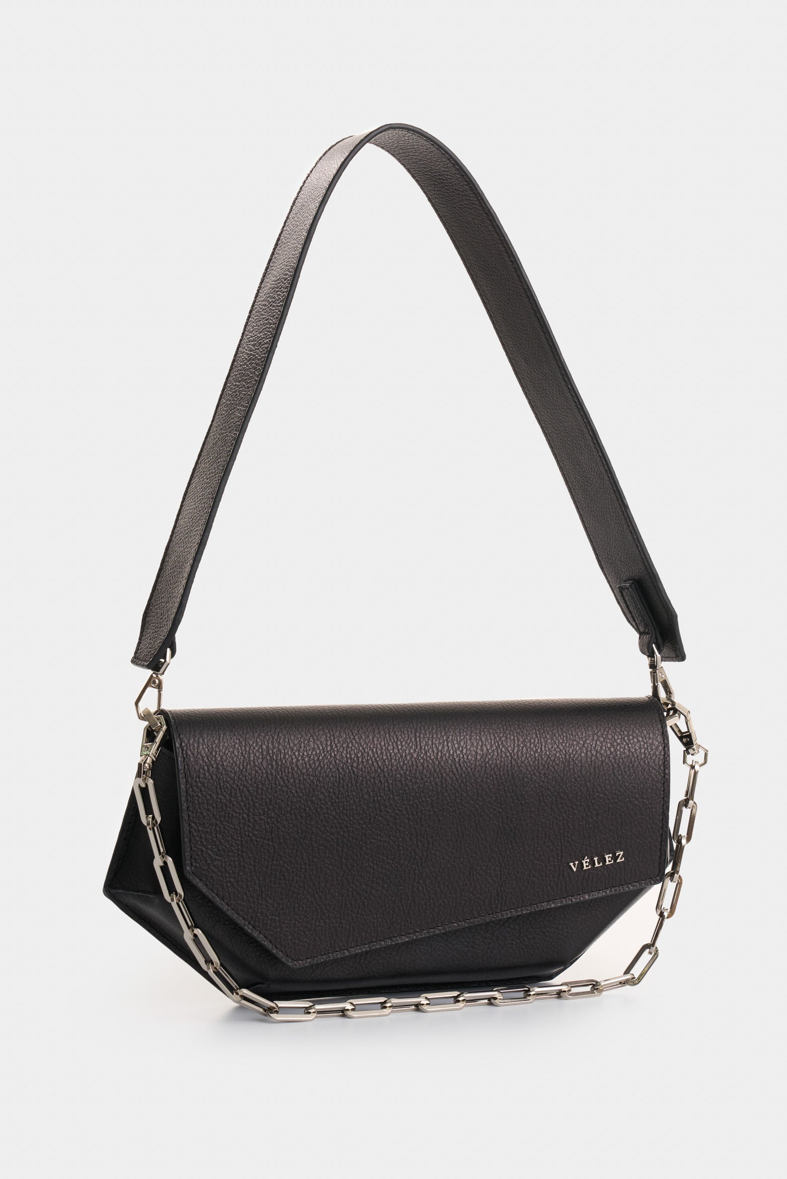 Women's Leather Bowling Hexa Baguette Bag with Chain Detail