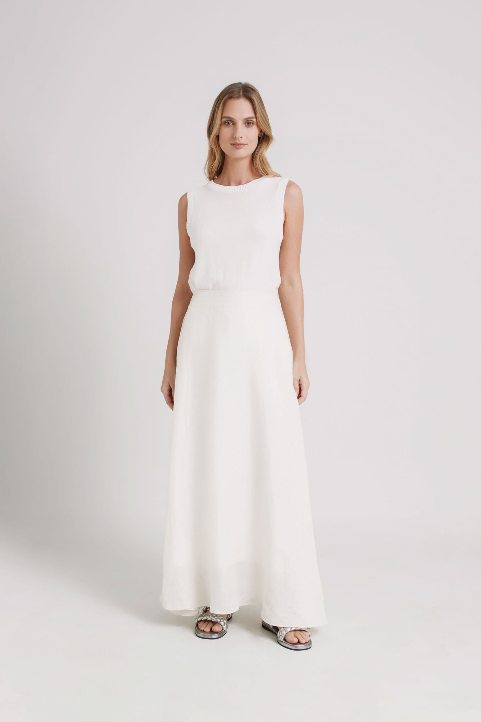 Zaria Long Plain Textile Semi-Circular Skirt for Women