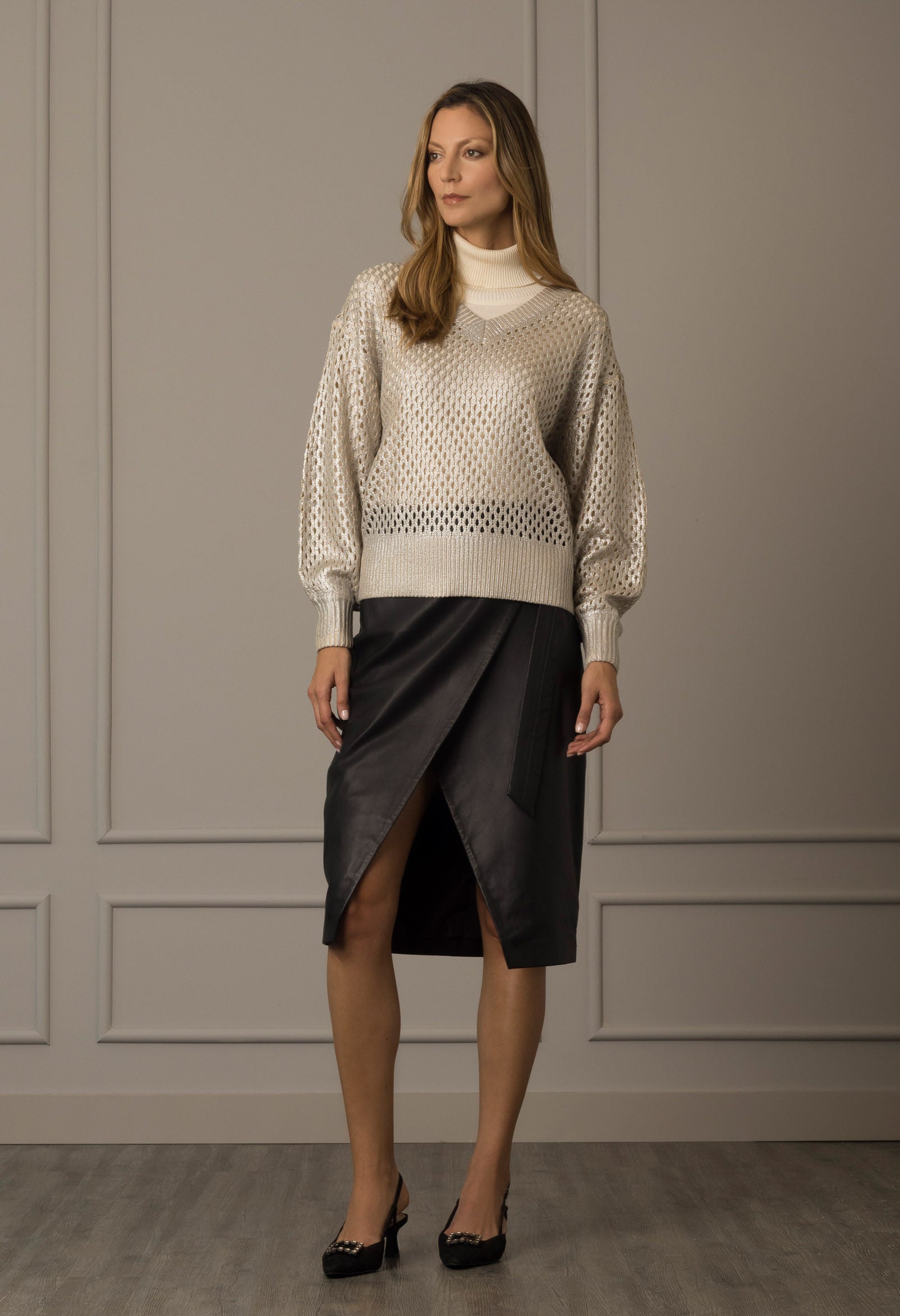 Women’s Hanoi Sweater in Silver Metallic Knit XX