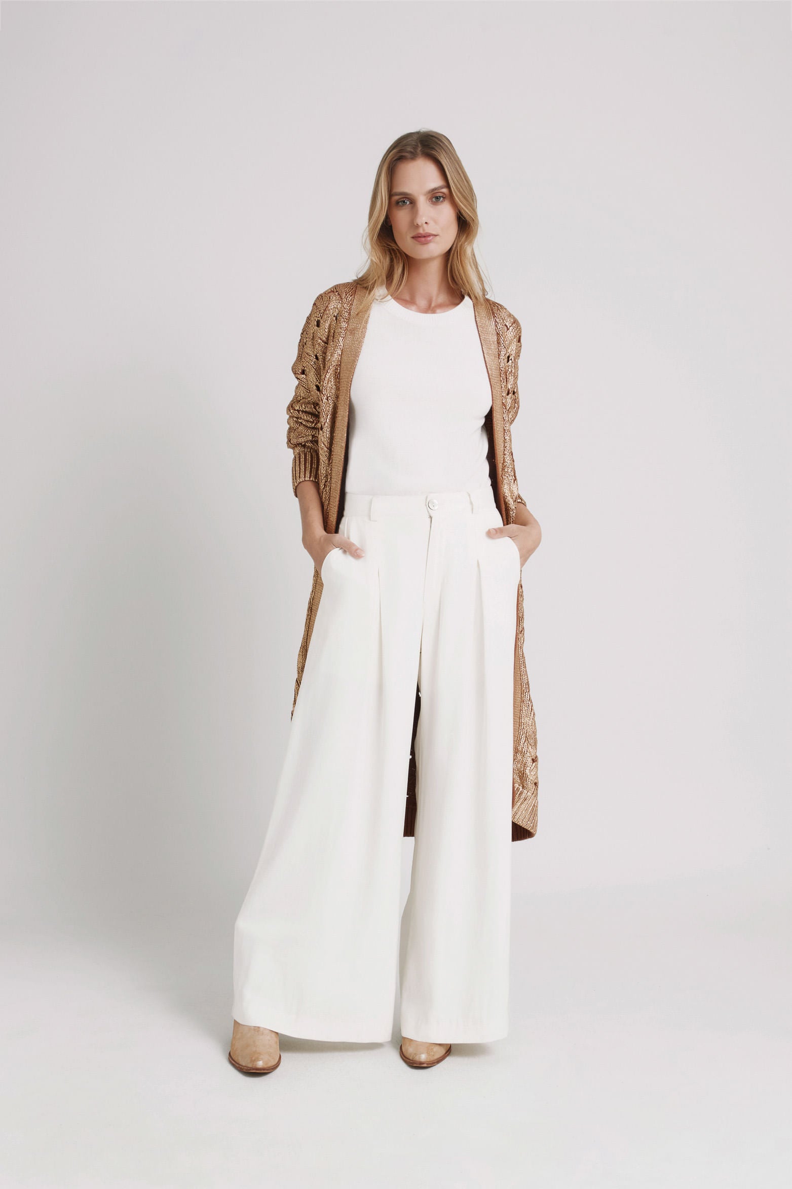 Aurora Knit Cardigan with Metallic Texture for Women