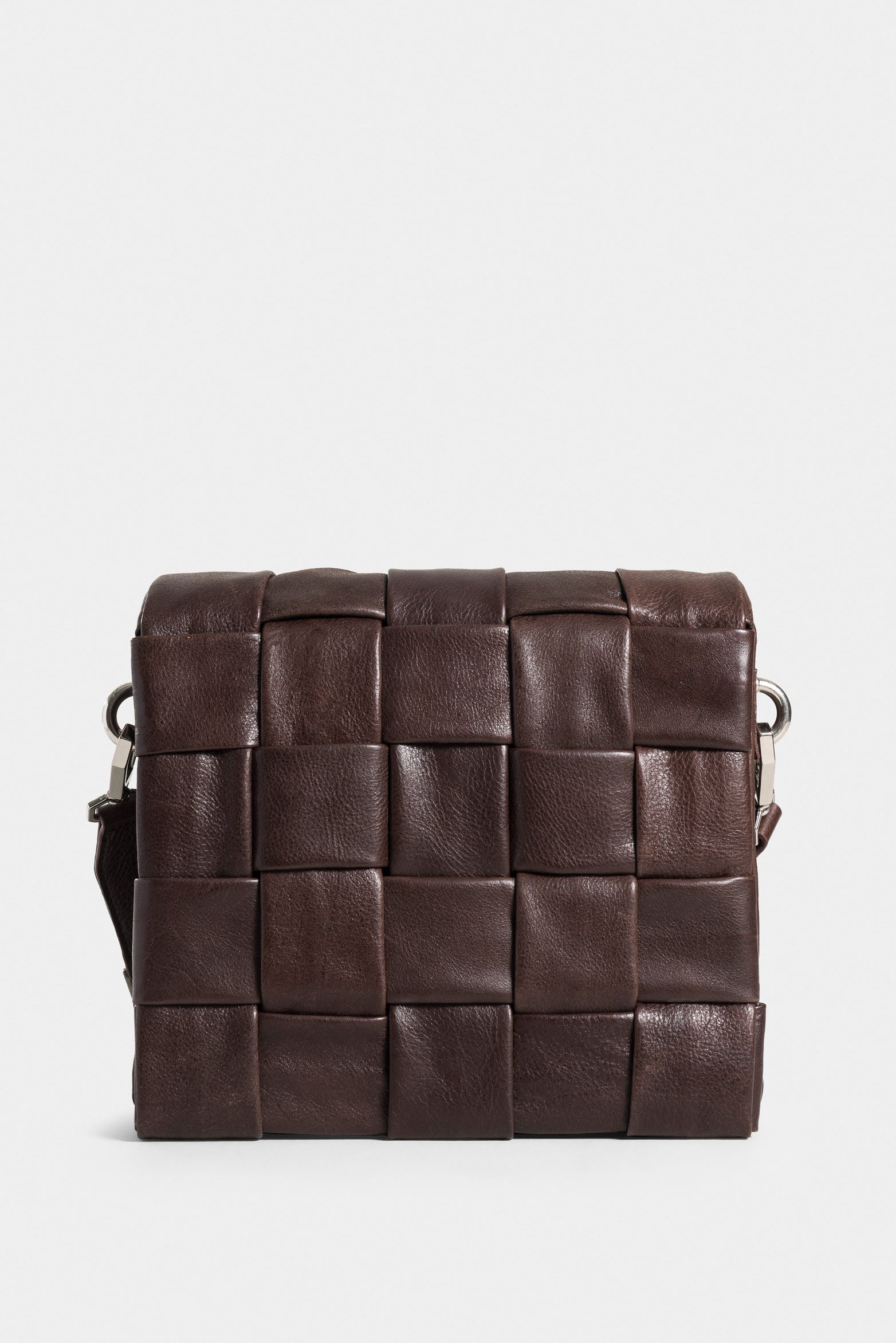 Anaime Woven Lid Leather Bowling Bag for Women