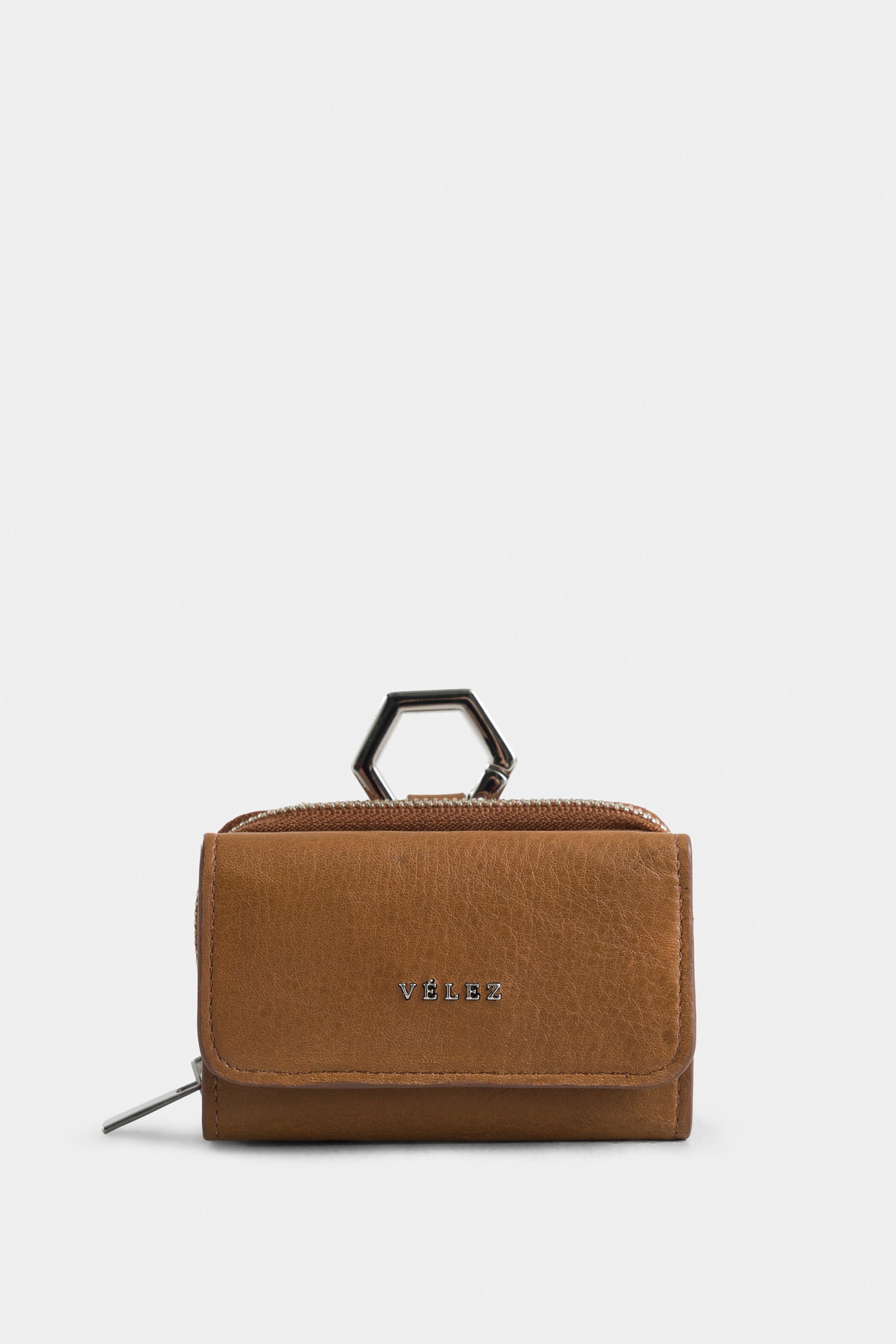 Tropical Leather Coin Purse with Hexagonal Hardware for Women