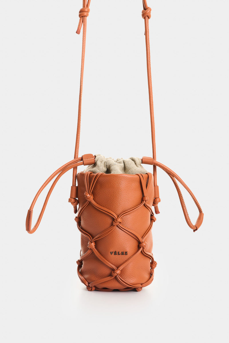 Misak Leather Crossbody Bag with Woven Overlay for Men